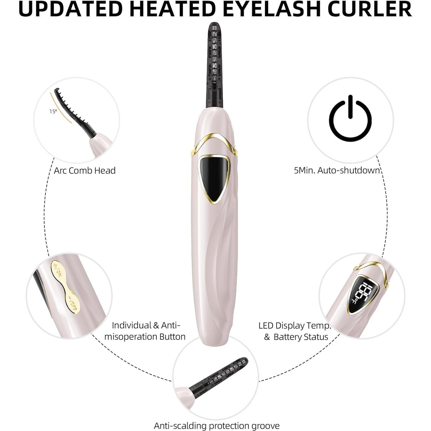 Rizador de Pestañas Eléctrico ZAPAL S600 Calentado 24H Rosa