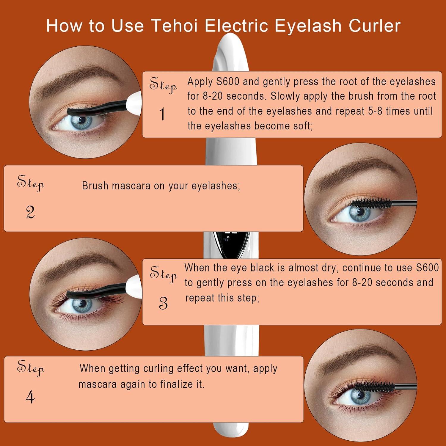 Rizador de Pestañas Eléctrico Tehoi S600, Recargable, LED, 60-90°C