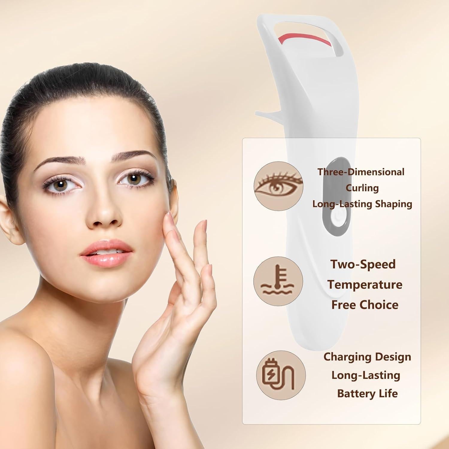 Rizador de Pestañas Eléctrico PINjiaju Blanco, Calentamiento Rápido 8s