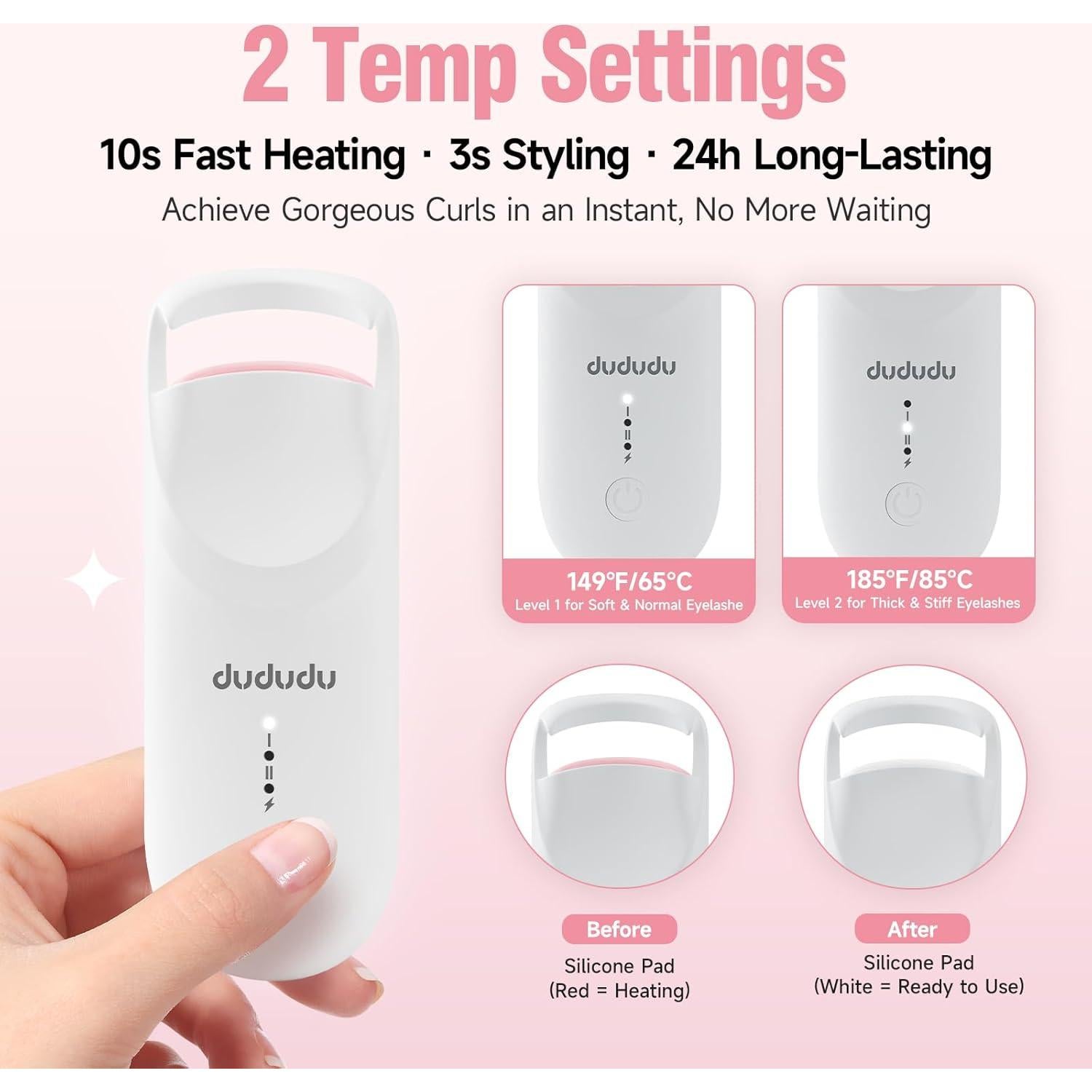 Rizador de Pestañas Calentado DUDUDU Mini Blanco 2 Niveles