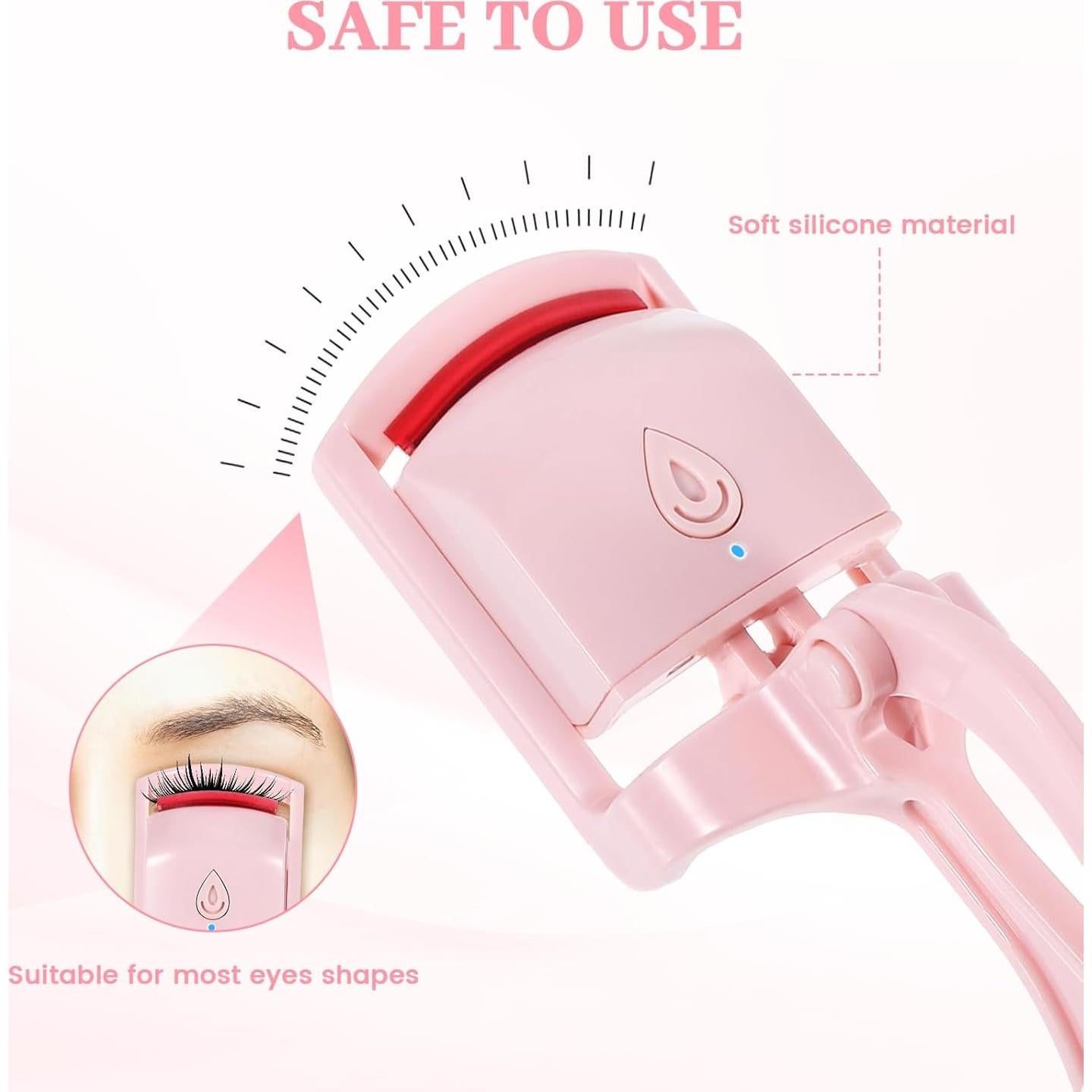 Rizador de Pestañas Calentado Yuunheg Rosa, Calentamiento Rápido 3s