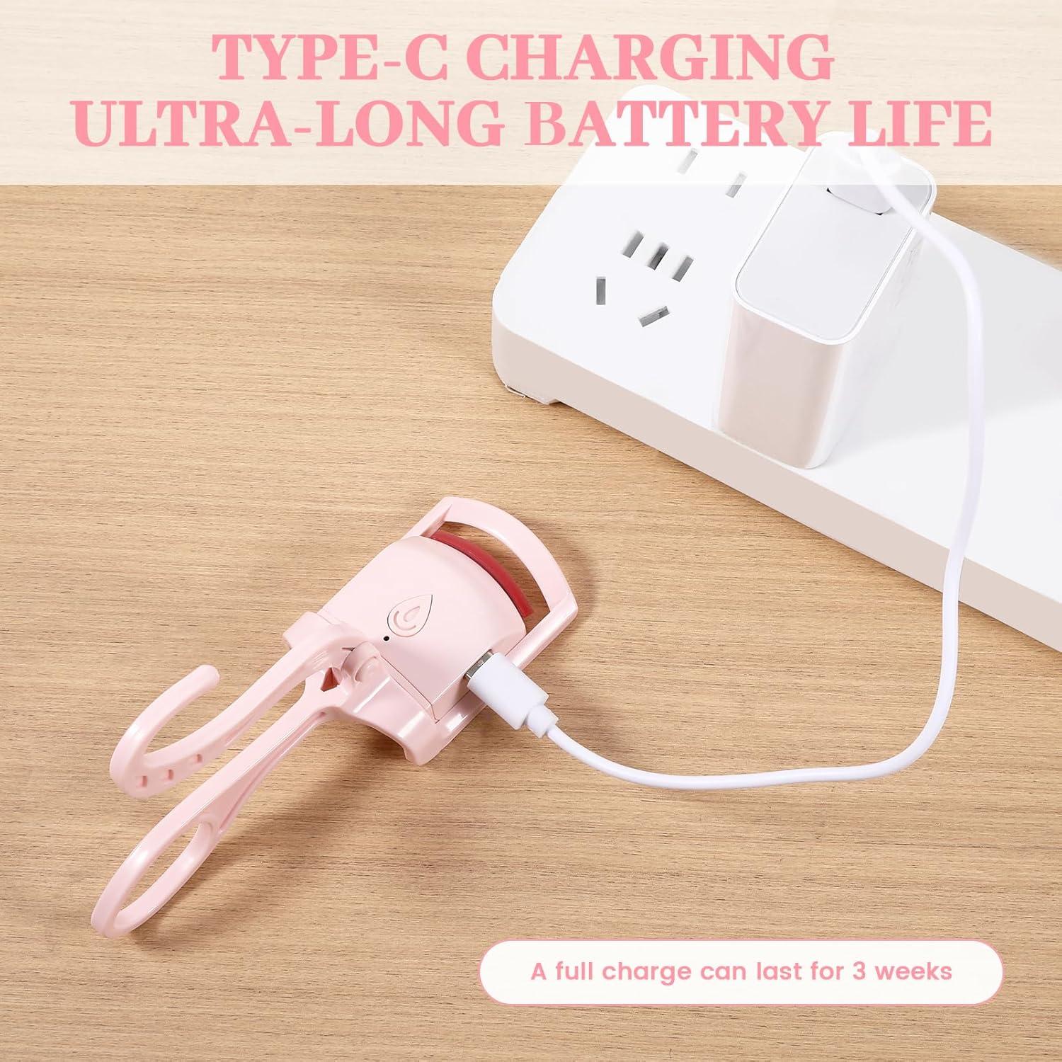 Rizador de Pestañas Calentado Yuunheg Rosa, Calentamiento Rápido 3s