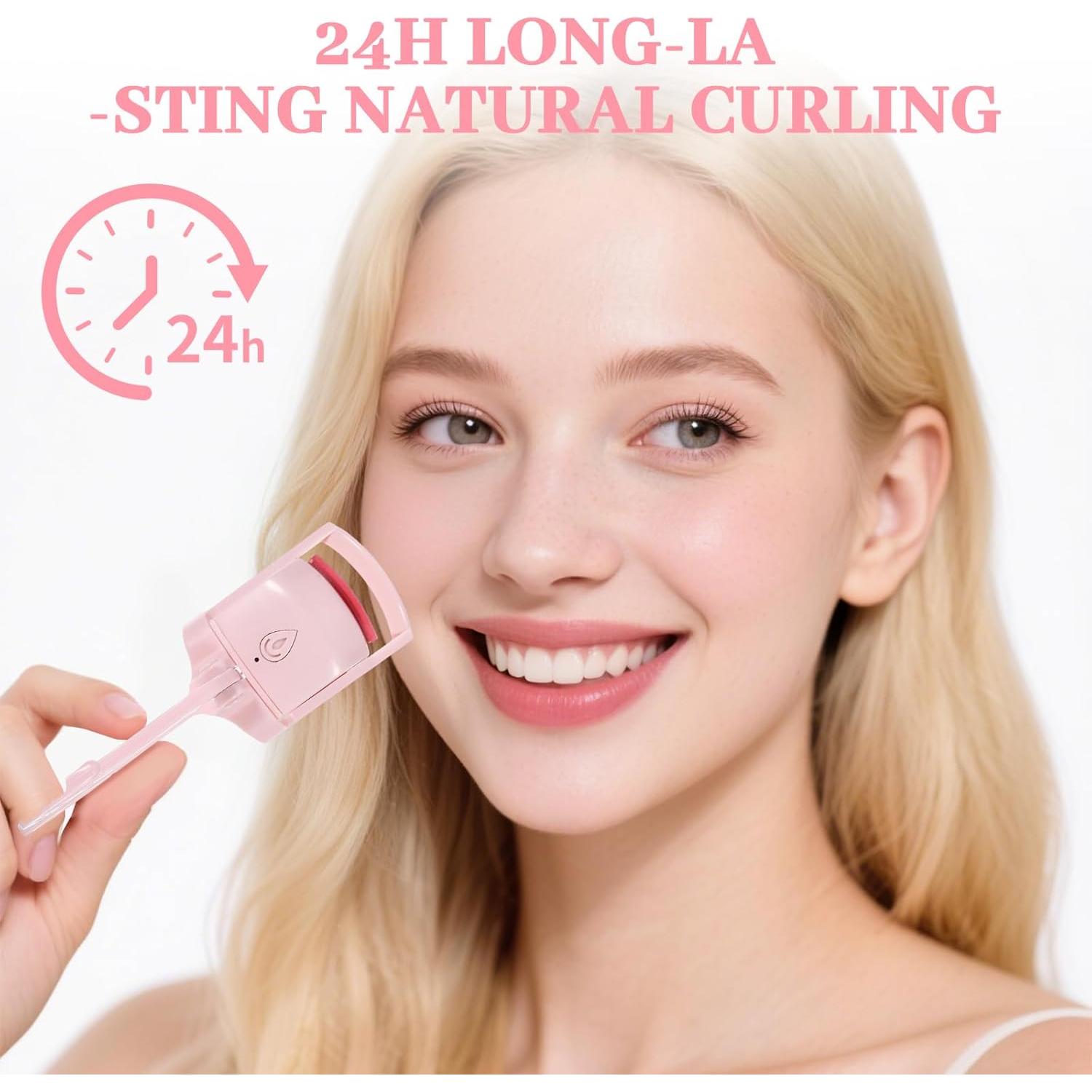 Rizador de Pestañas Calentado Yuunheg Rosa, Calentamiento Rápido 3s