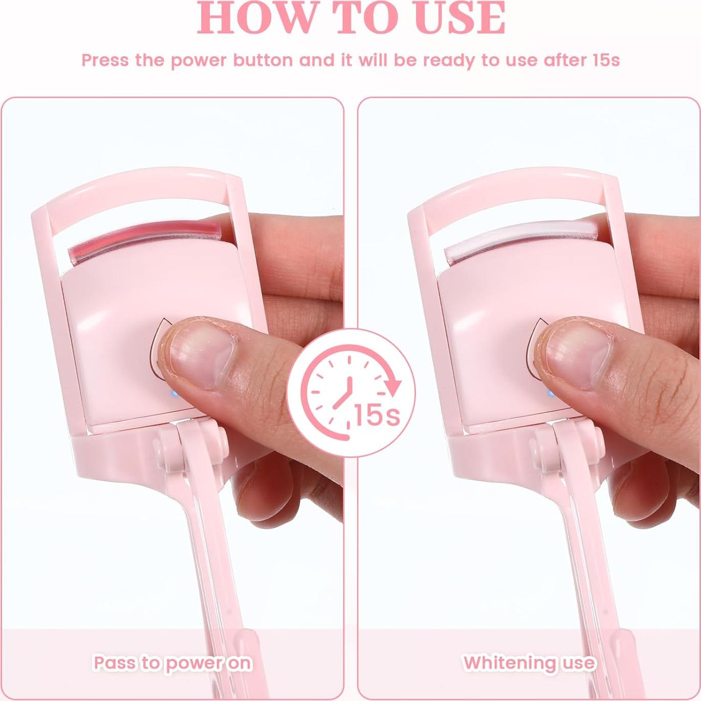 Rizador de Pestañas Calentado Yuunheg Rosa, Calentamiento Rápido 3s