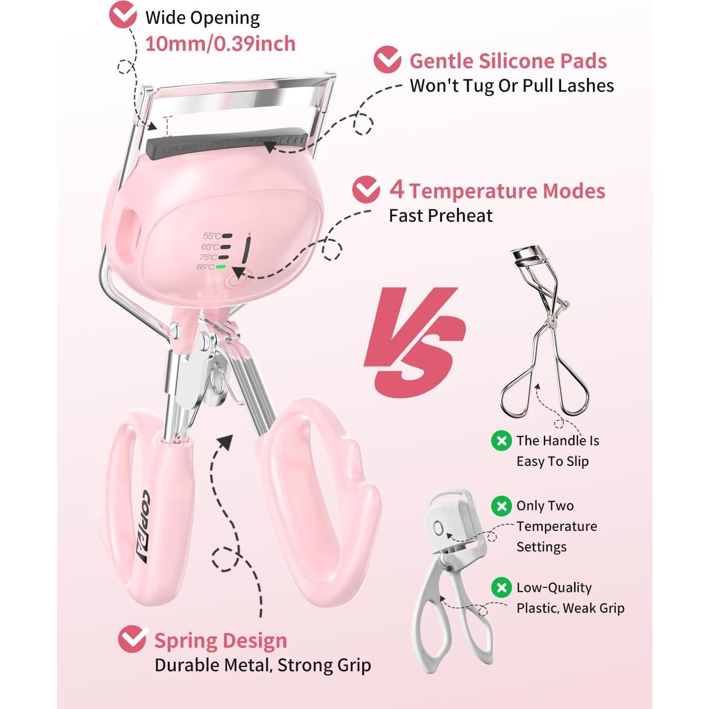 Rizador de Pestañas Calentado COPPA EC-2 Rosa, Antideslizante