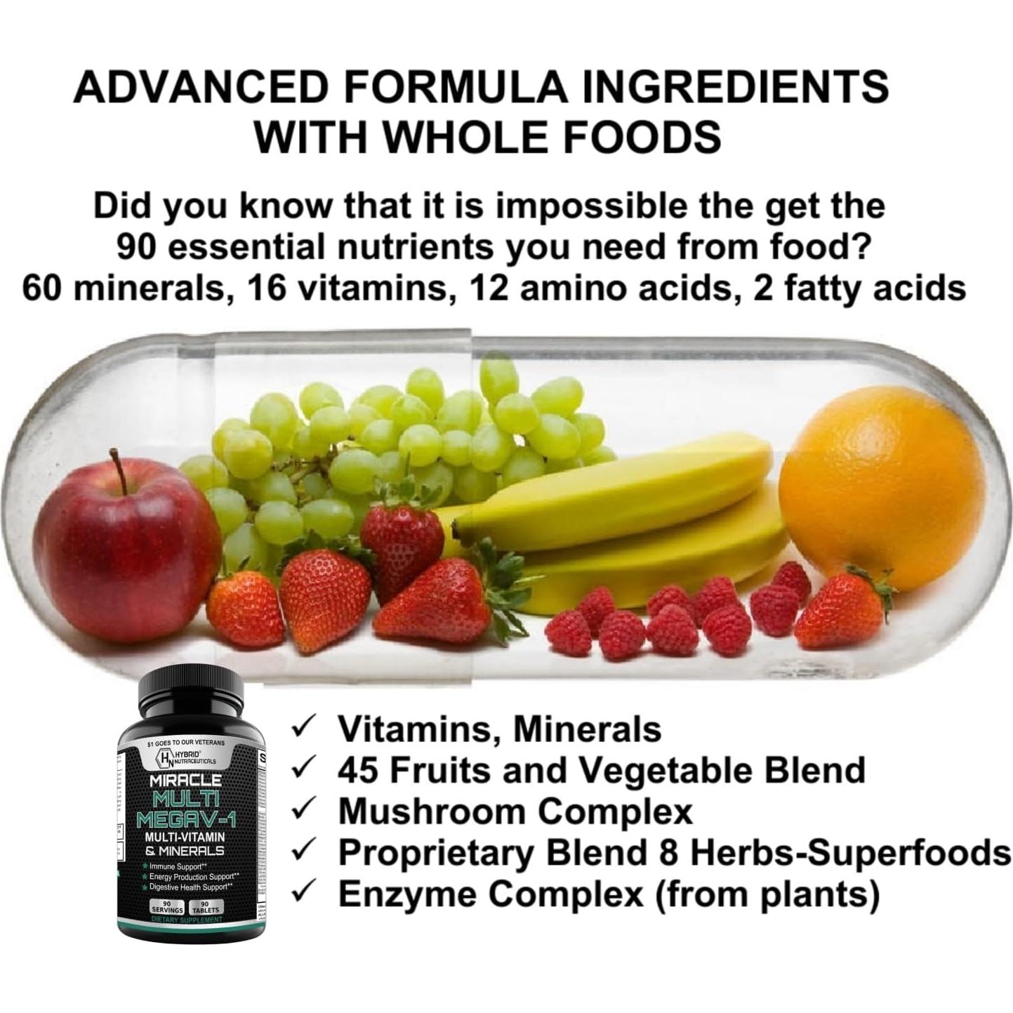 Multivitamina MEGAV-1 Hybrid Nutraceuticals - 90 tabletas
