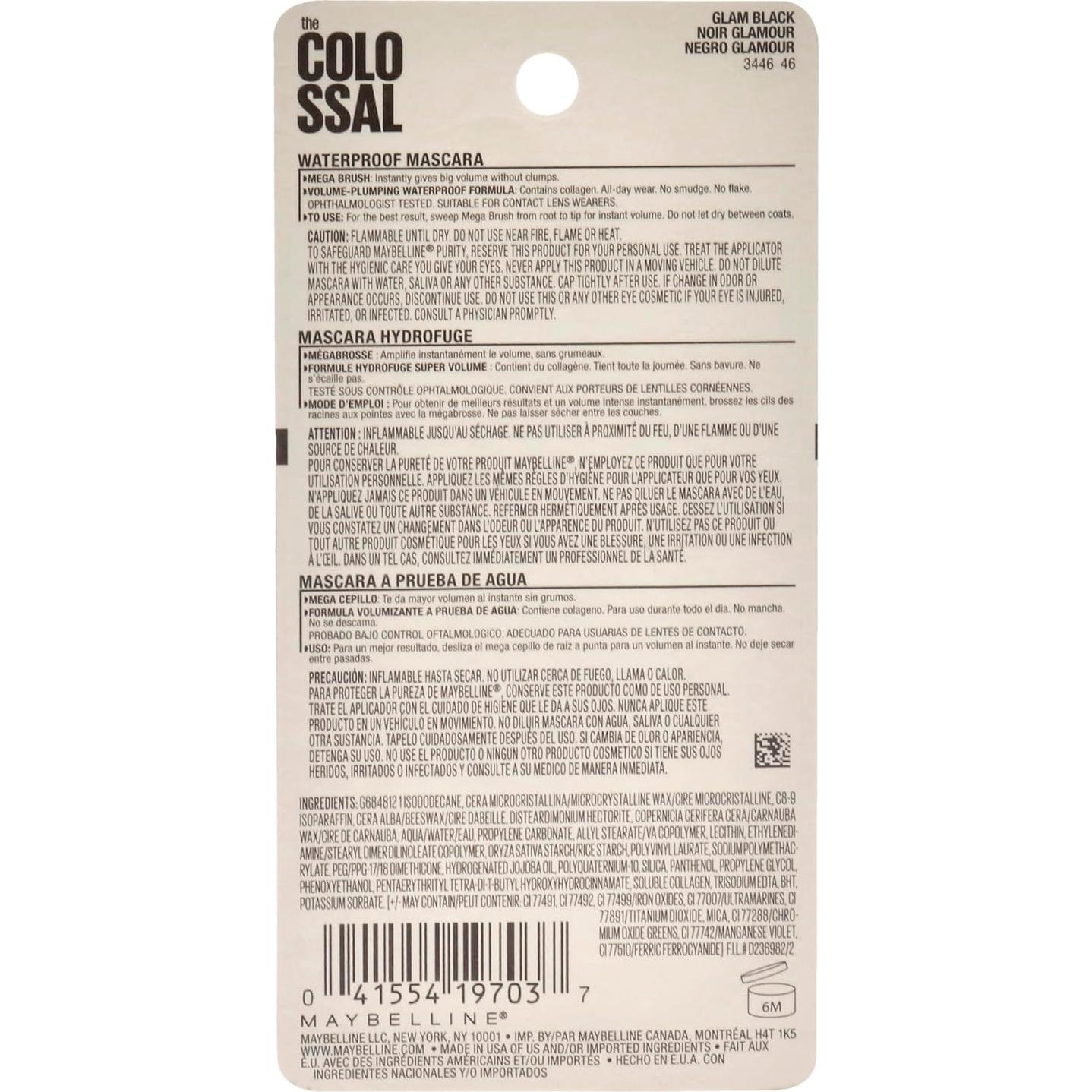 Máscara Voluminizadora Maybelline Colossal 8ml Negro Glam