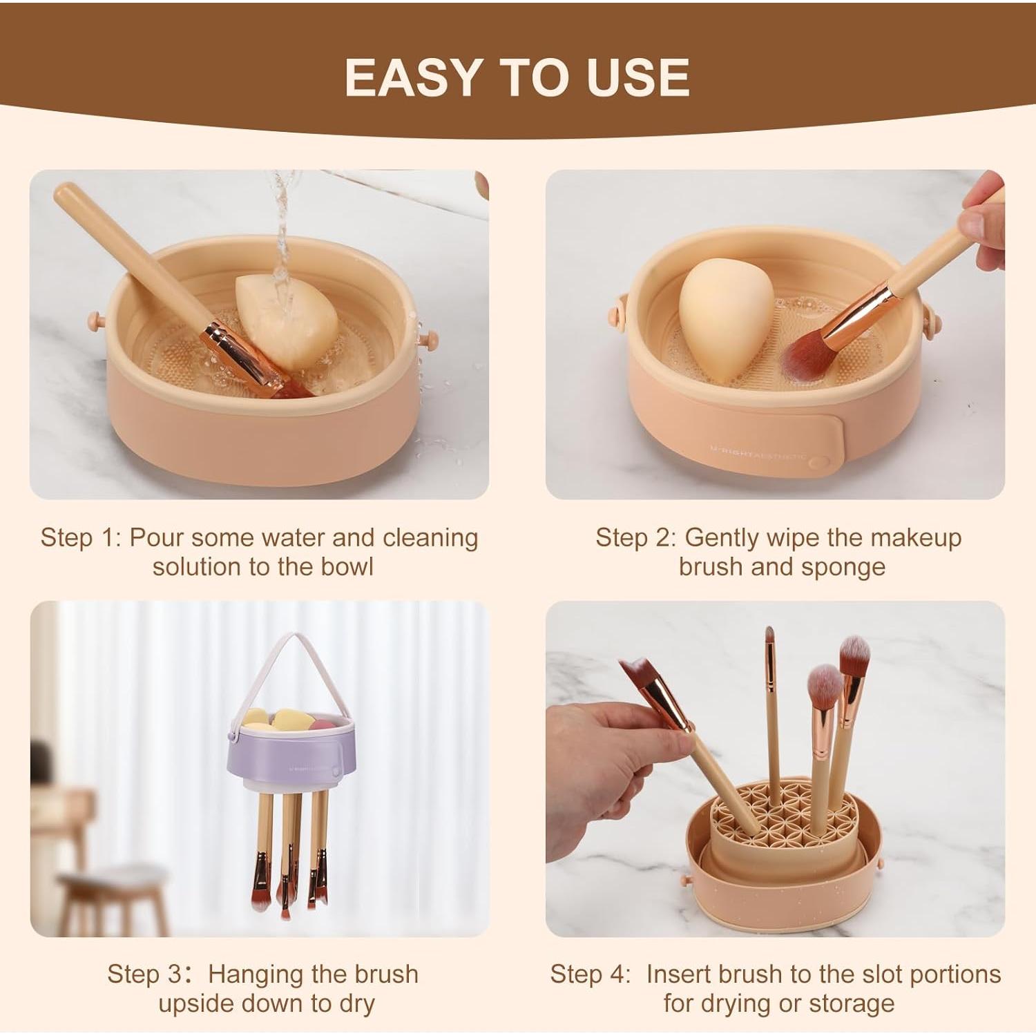 Tazón Limpiador de Brochas de Maquillaje Yeawholl Plegable 3 en 1