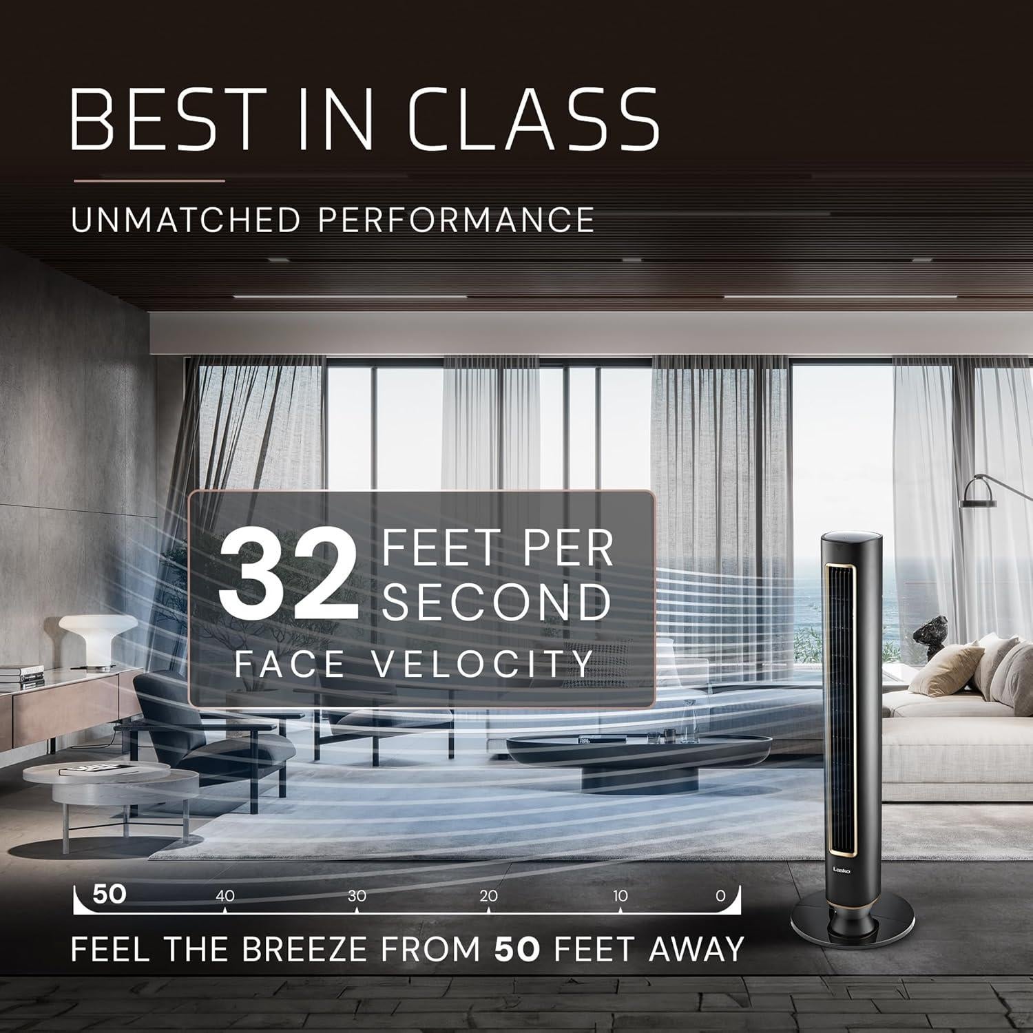 Ventilador de Torre Lasko Pinnacle 40" DC, Silencioso 24dB