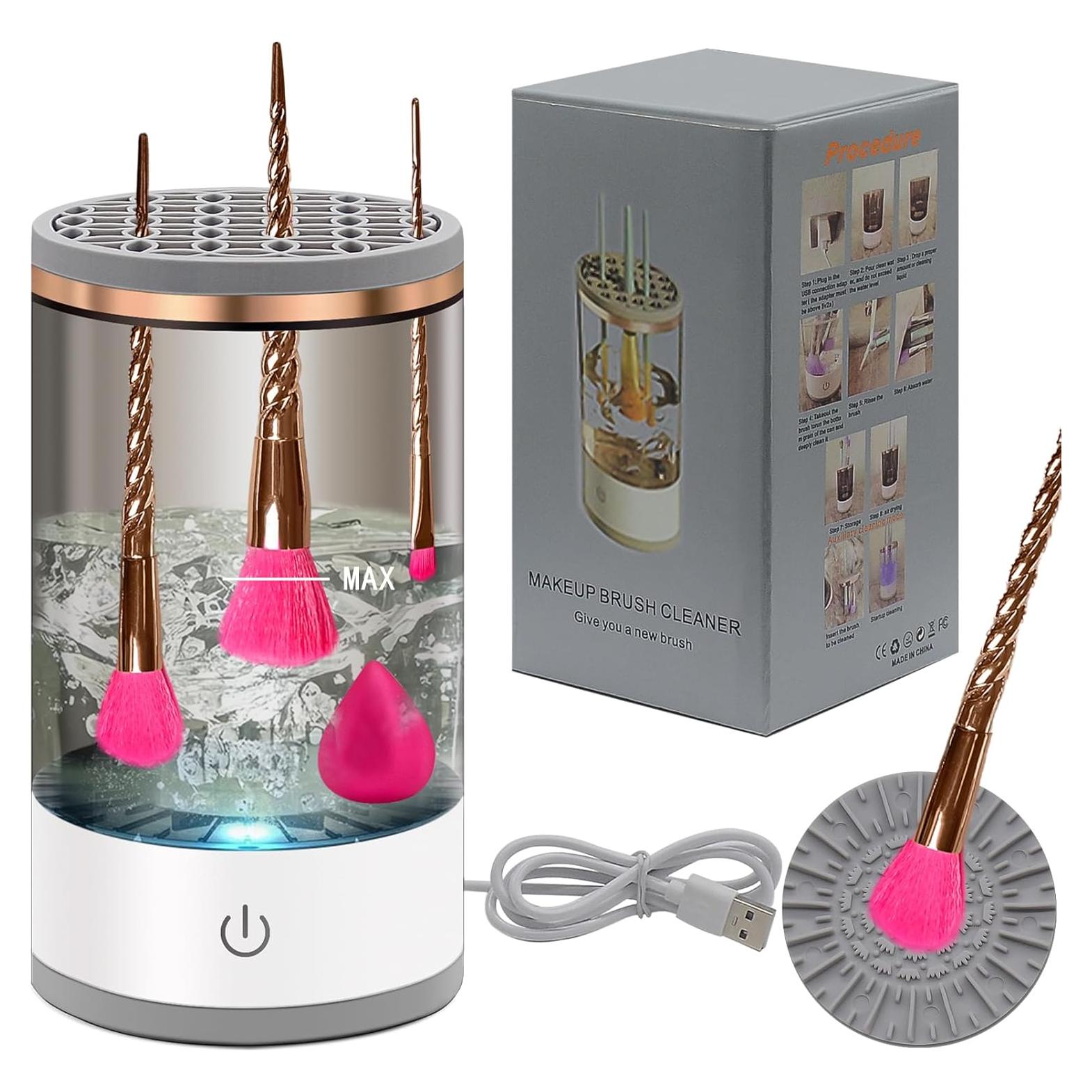 Limpiador de Brochas de Maquillaje Eléctrico Aokbean Negro