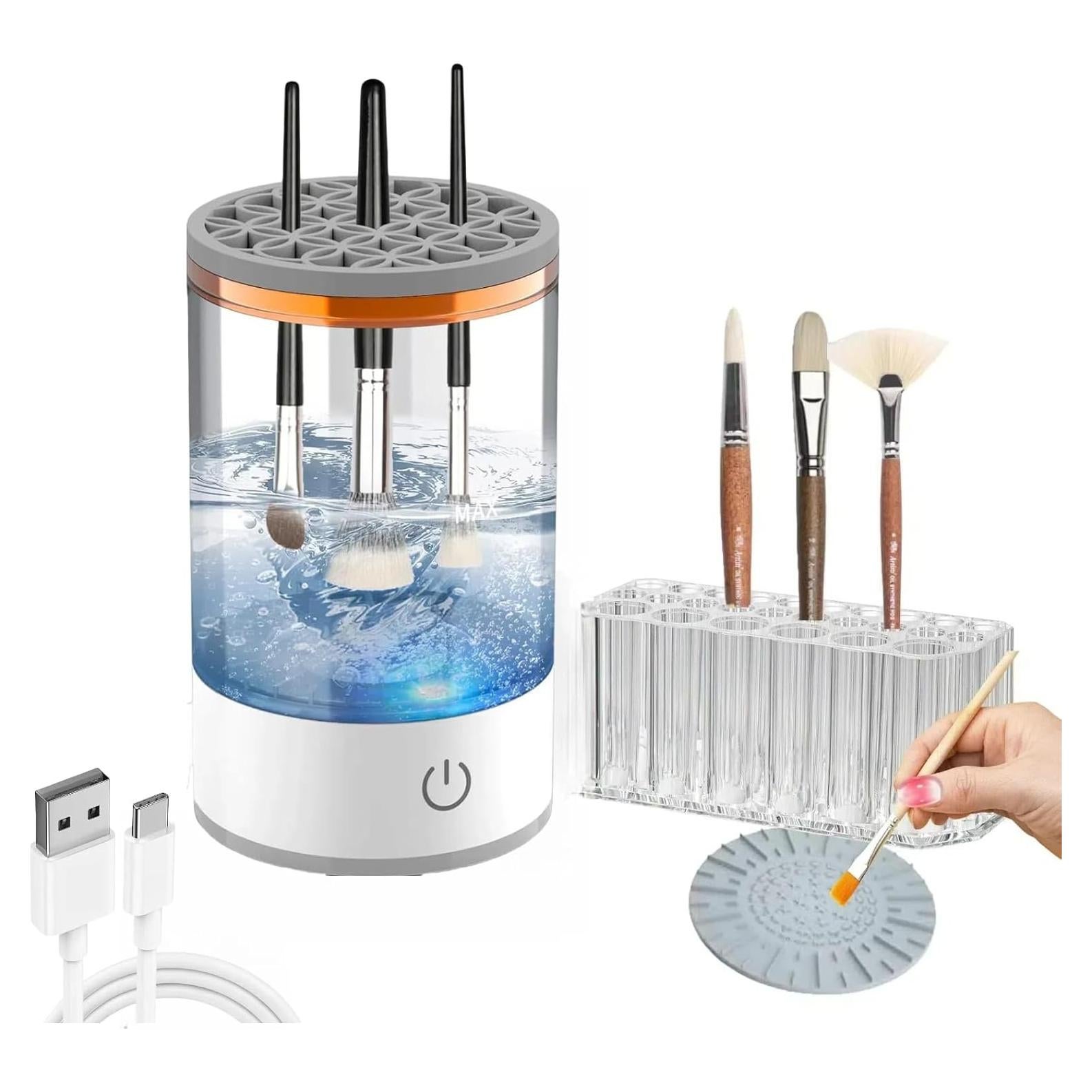 Limpiador Eléctrico de Brochas Babluble con Soporte Blanco