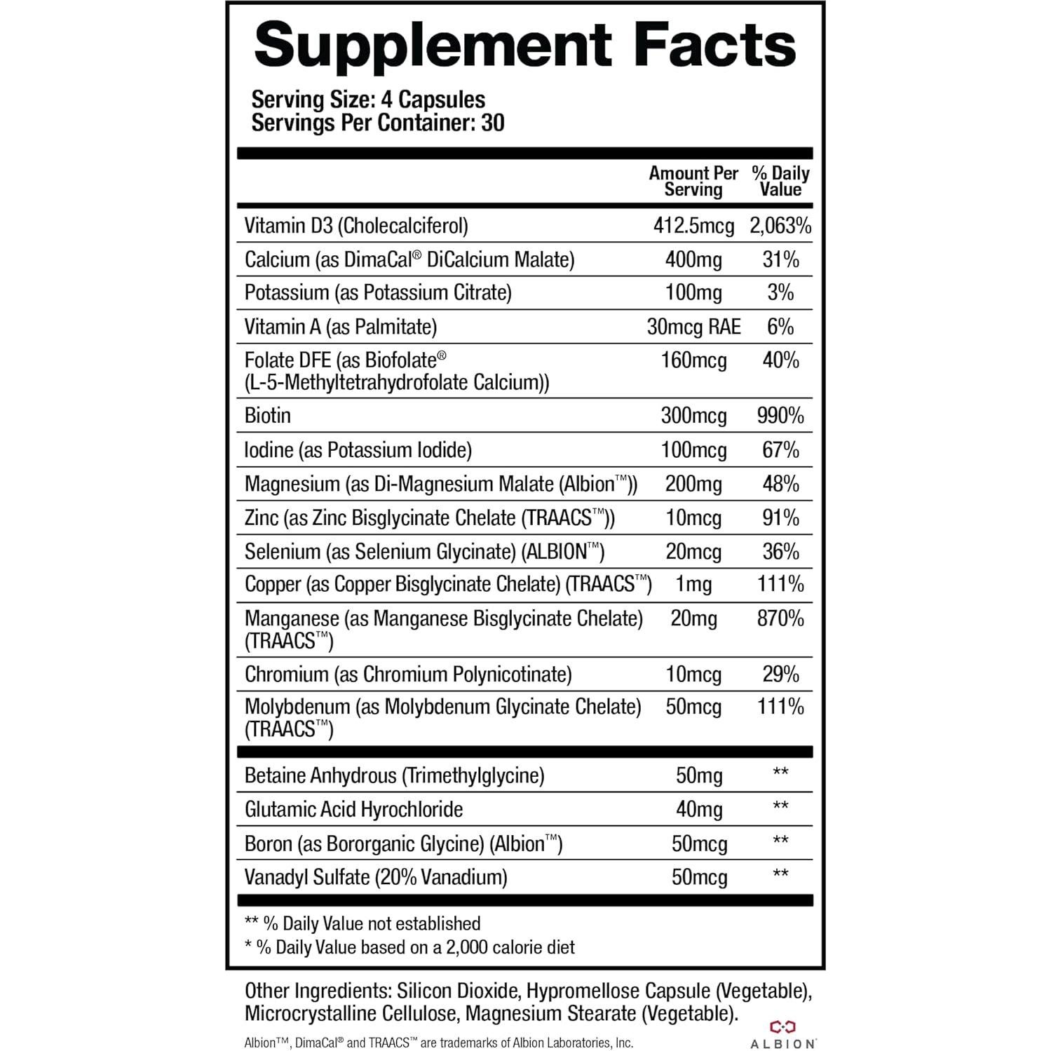 Suplemento Mineral BioMatrix Sin Hierro 30 Cápsulas Vegetales