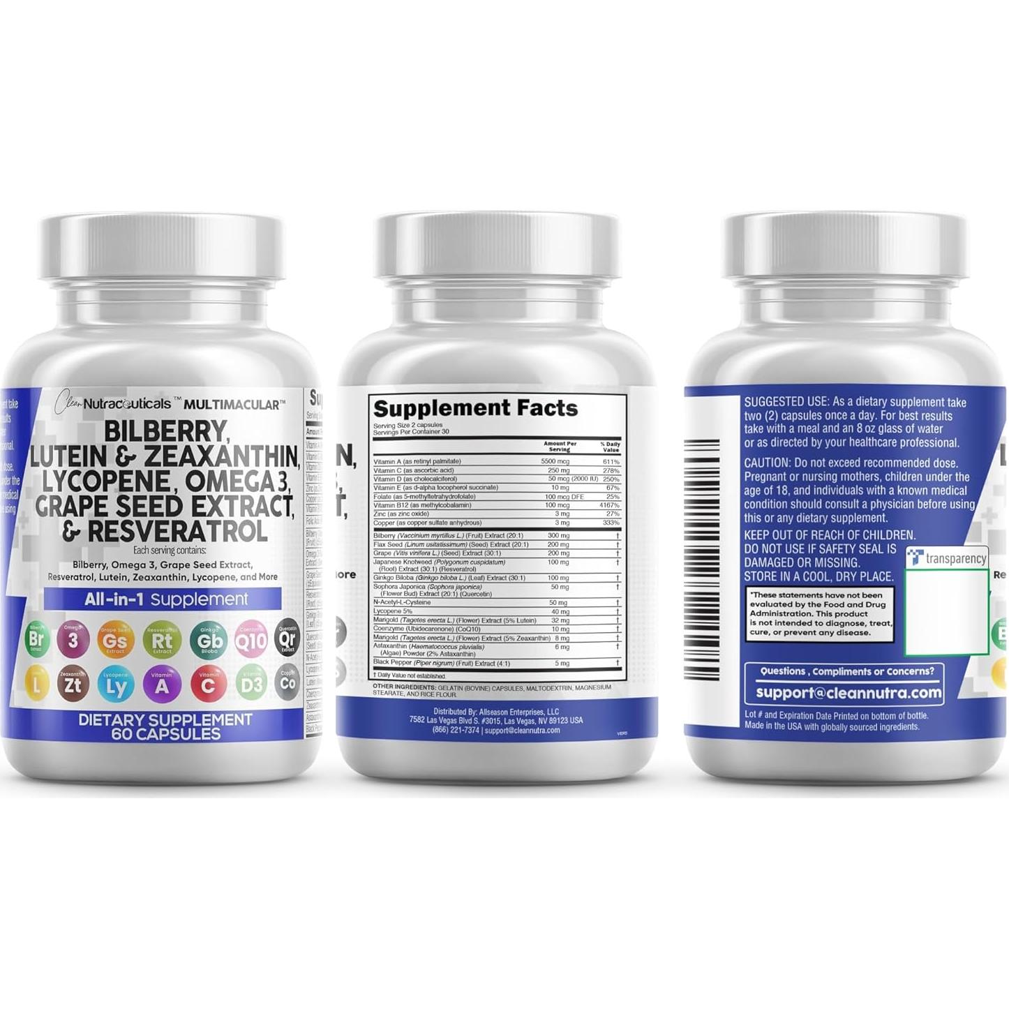 Vitaminas para los Ojos Clean Nutraceuticals Luteína 40mg