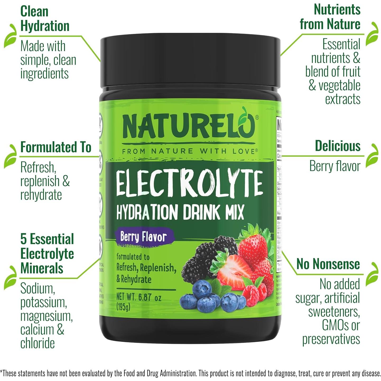 Polvo de Electrolitos NATURELO 50 Porciones Sabor Bayas