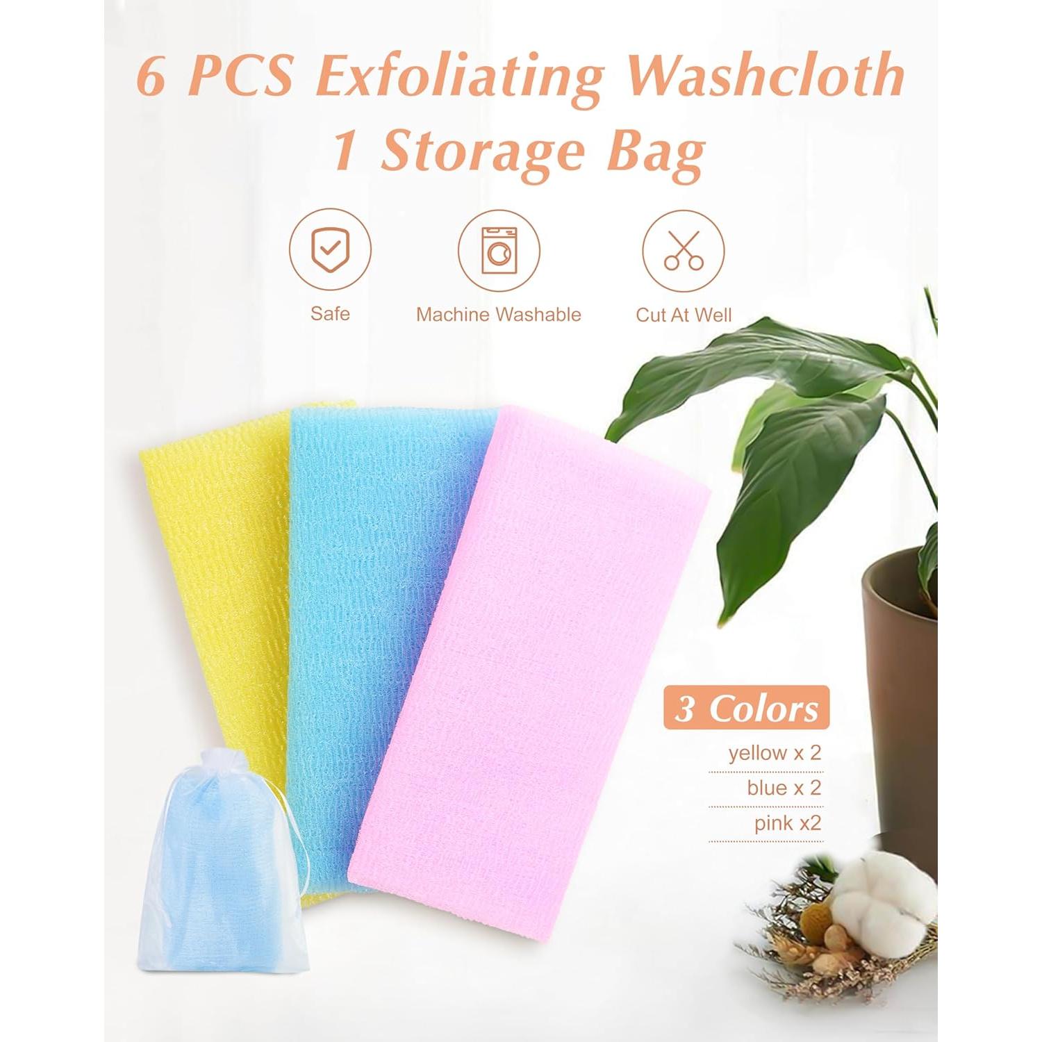 Set de 6 Paños Exfoliantes MoHern 90 cm Nylon para Ducha