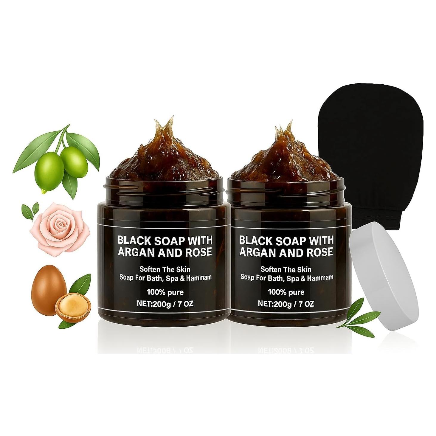 Jabón Negro Beldi ZAWINA con Aceite de Argán y Rosa - 2 Unidades