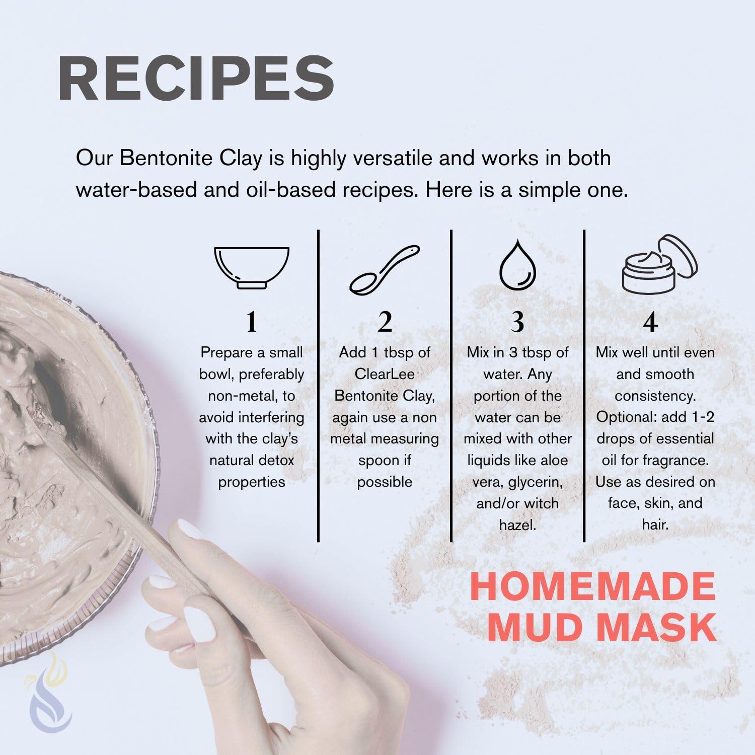 Polvo de Arcilla Bentonita ClearLee 450g - Grado Cosmético Puro