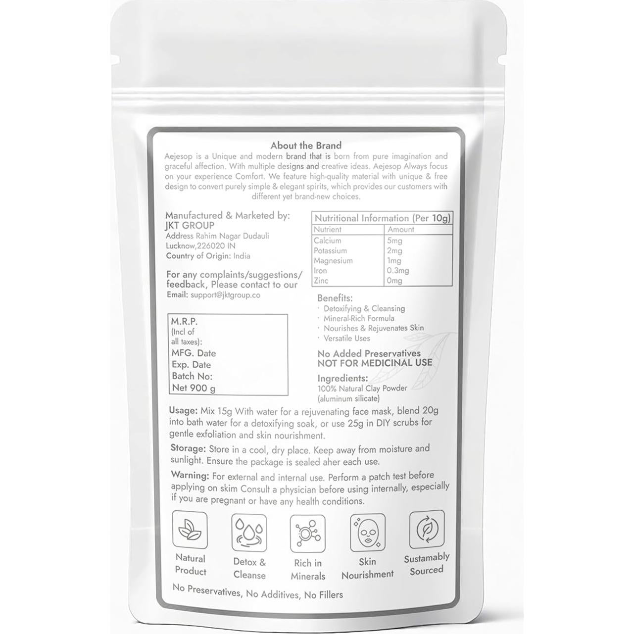 Polvo de Arcilla Kaolin AEJESOP 900g - Cosmética y Limpieza