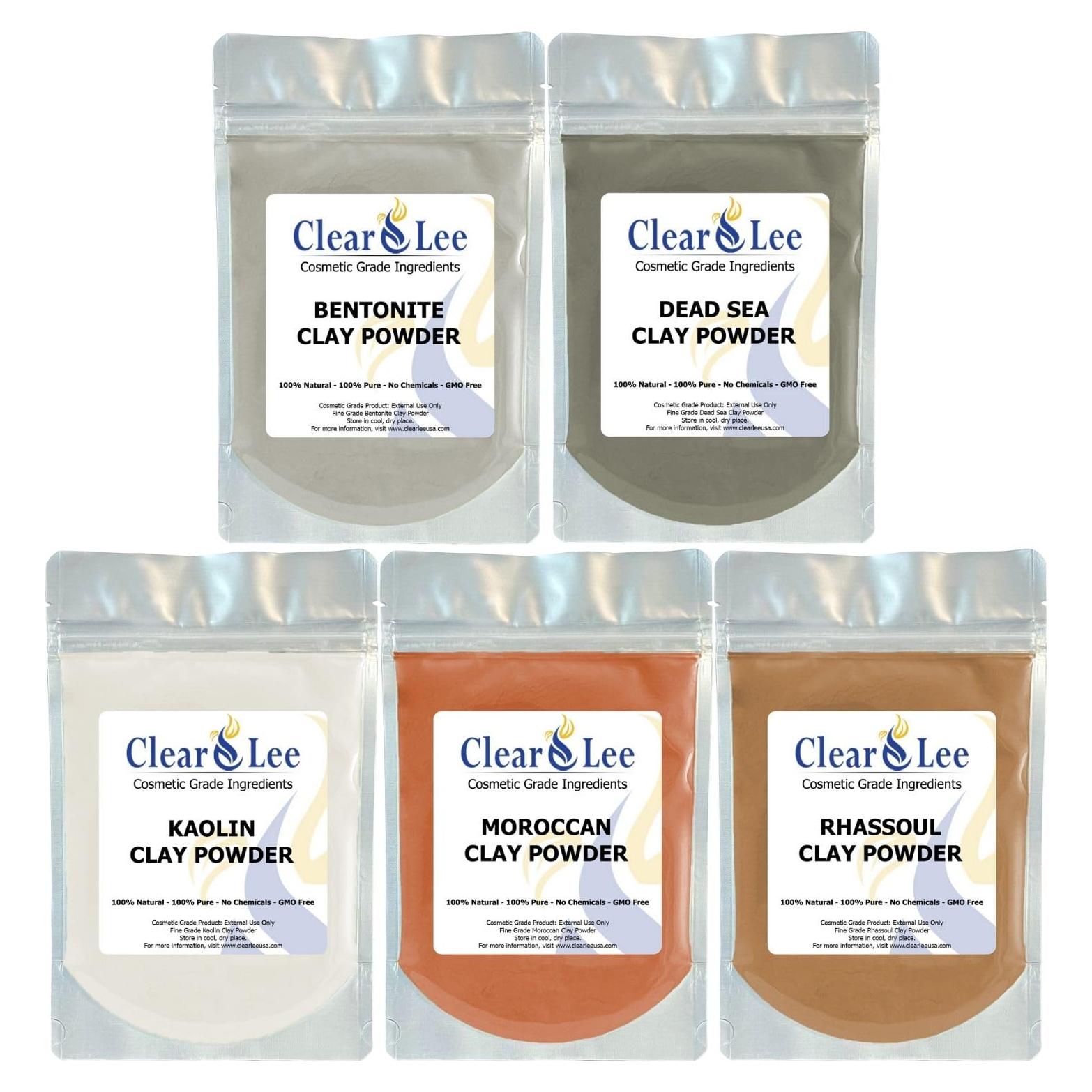 Paquete de 5 Polvos de Arcilla Cosmética ClearLee - 100% Pura