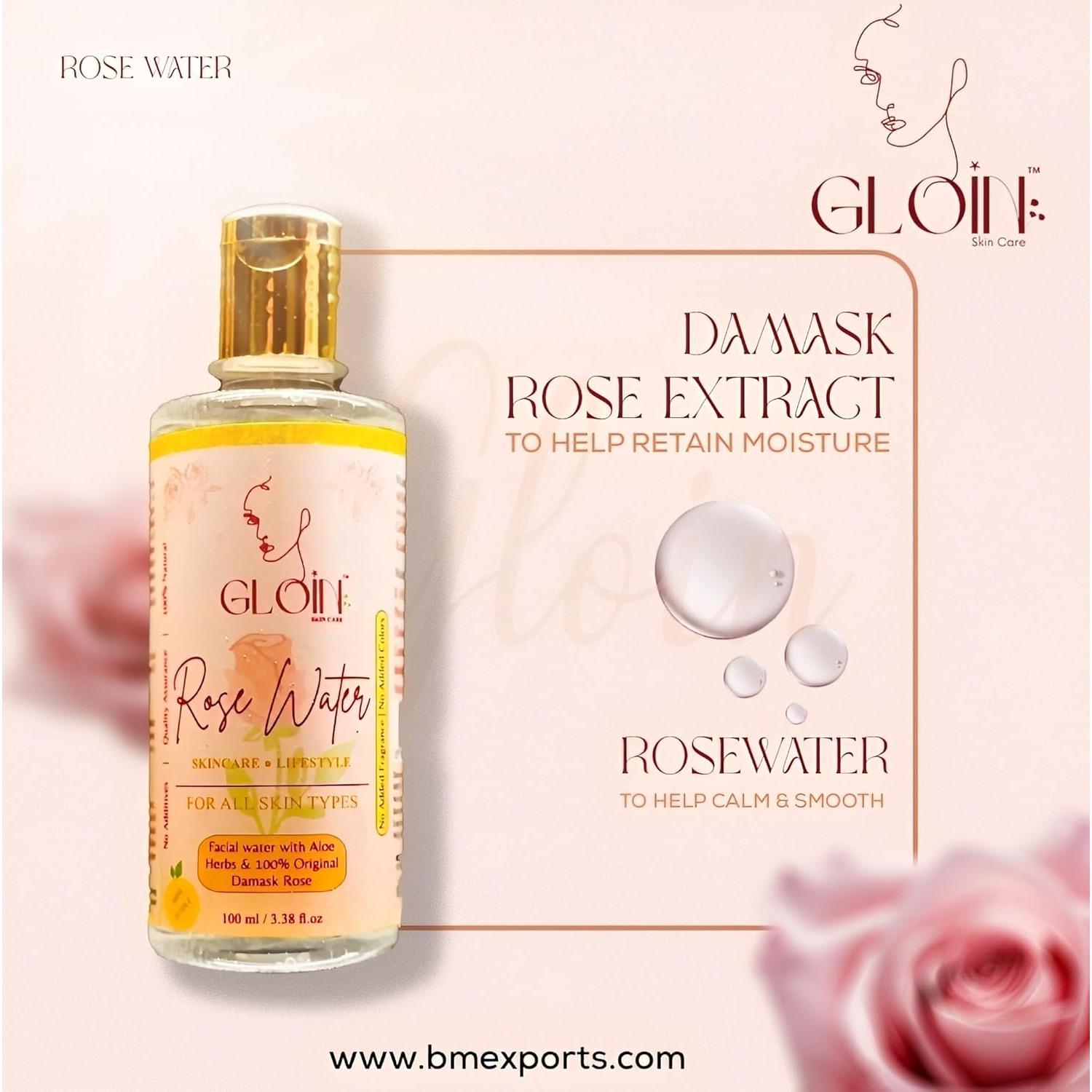 GLOIN Arcilla Bentonita 227 g y Agua de Rosa 100 ml - Máscara Facial Natural