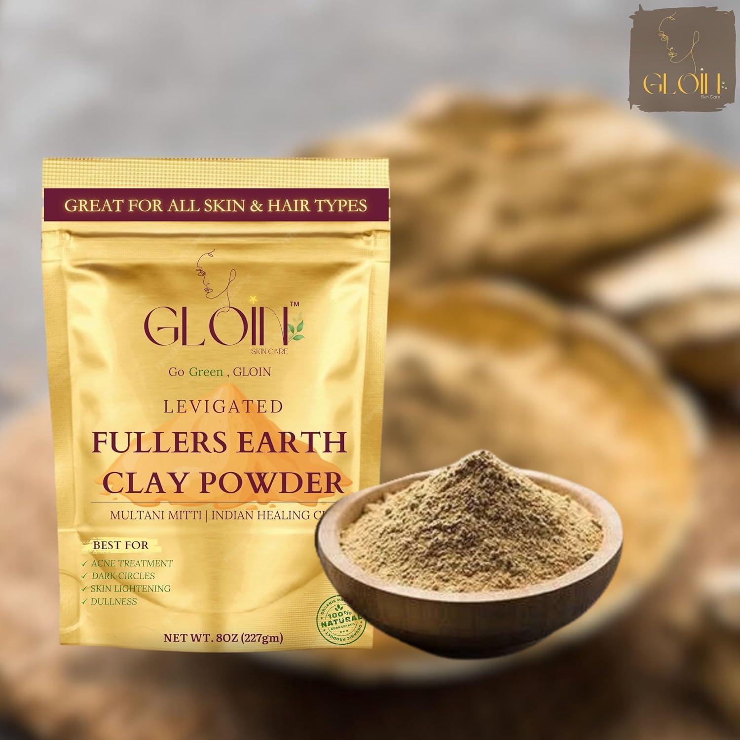 GLOIN Arcilla Bentonita 227 g y Agua de Rosa 100 ml - Máscara Facial Natural