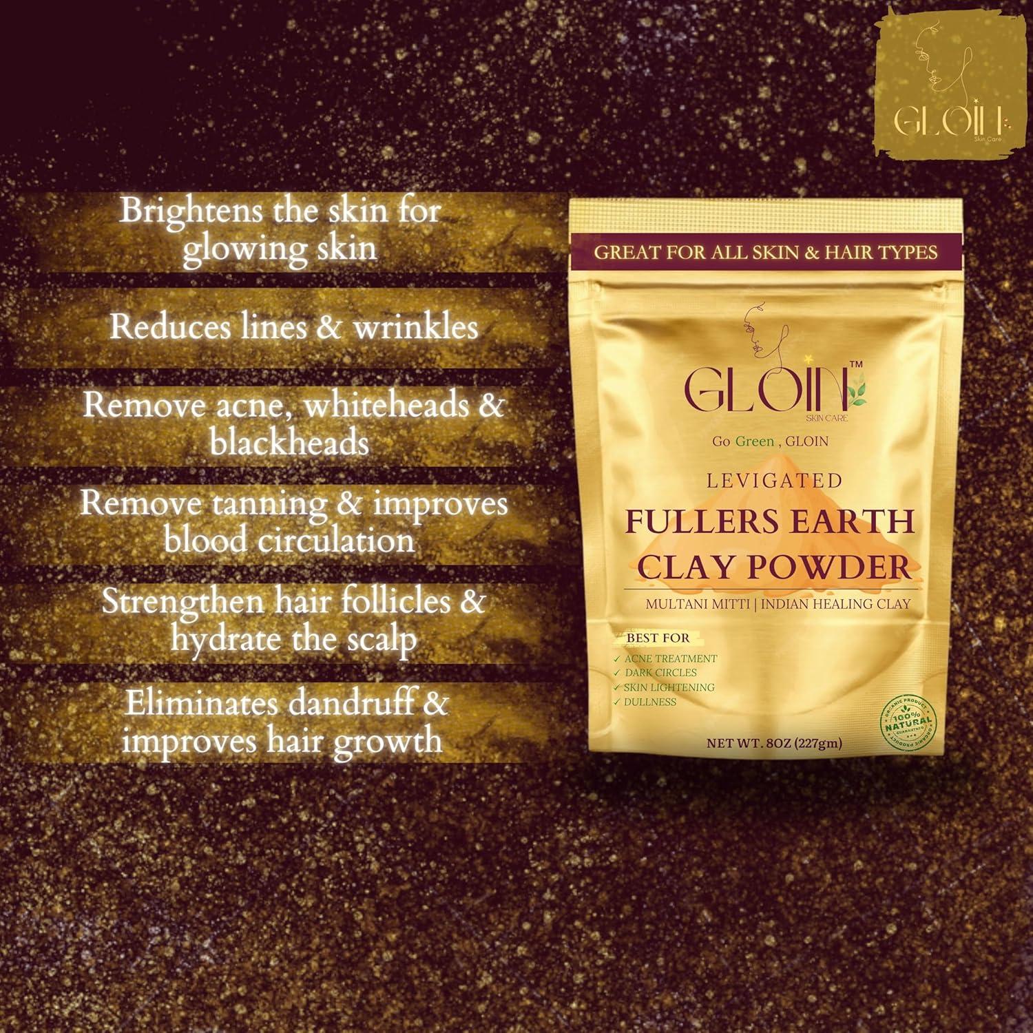 GLOIN Arcilla Bentonita 227 g y Agua de Rosa 100 ml - Máscara Facial Natural