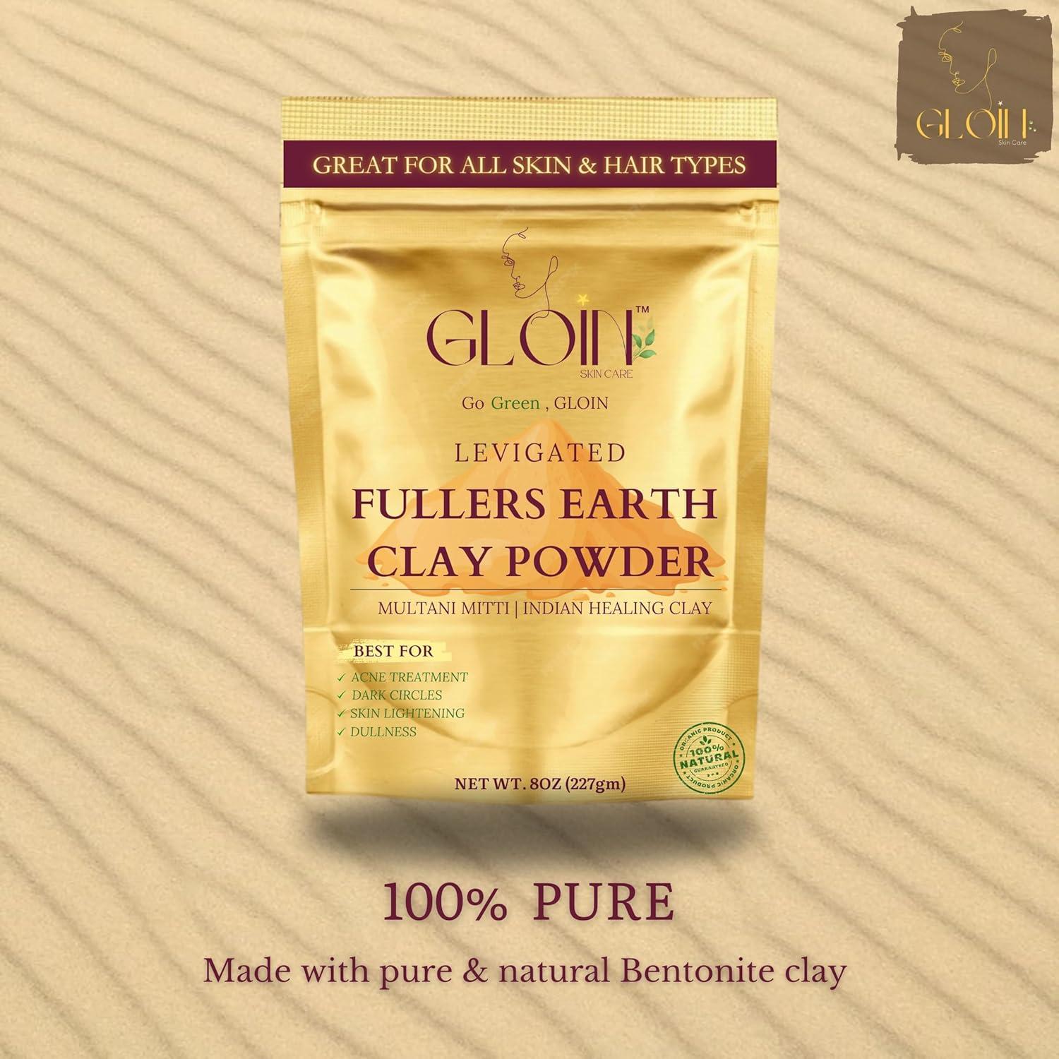 GLOIN Arcilla Bentonita 227 g y Agua de Rosa 100 ml - Máscara Facial Natural