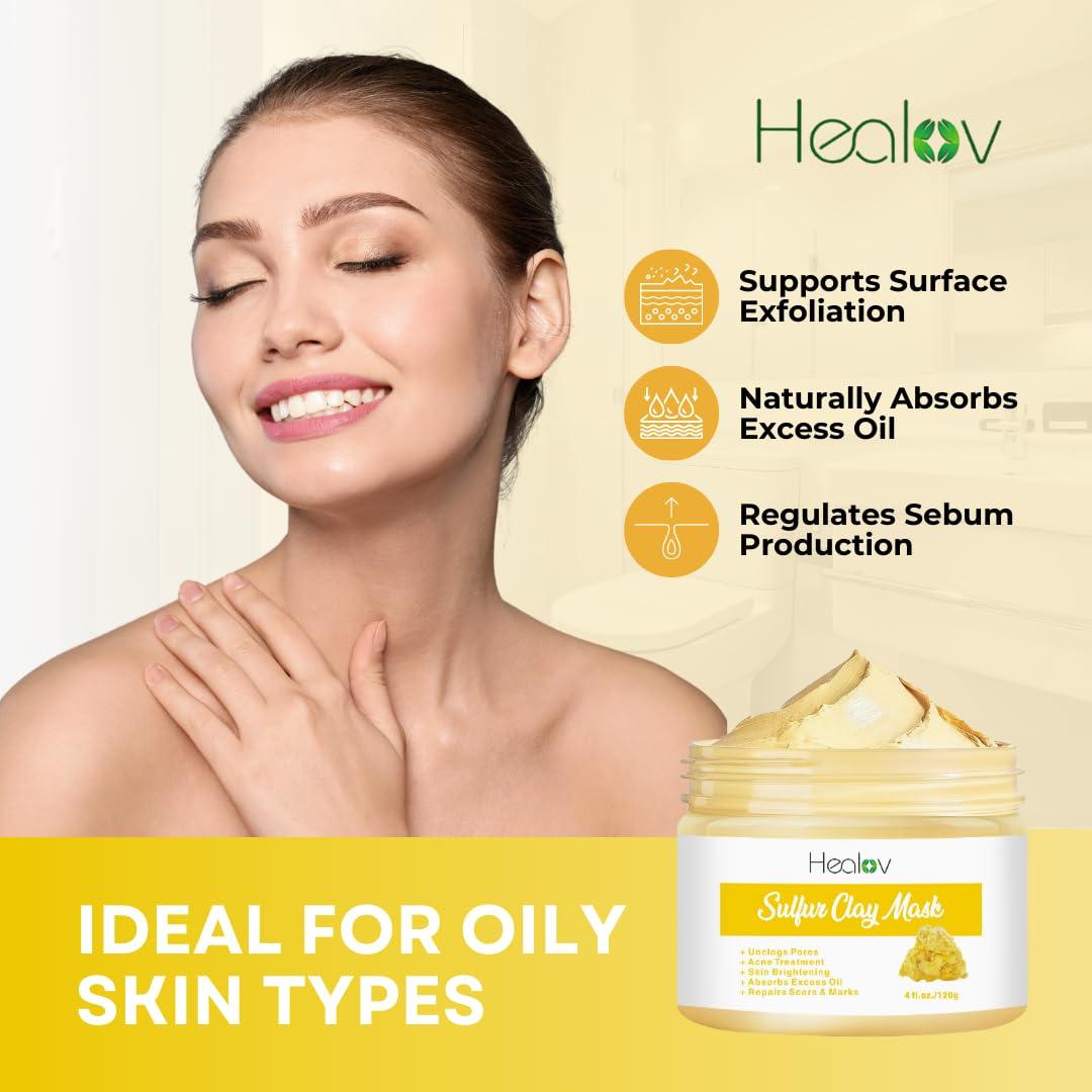 Mascarilla Facial de Azufre Healov - Cuidado Piel Grasa y Acné