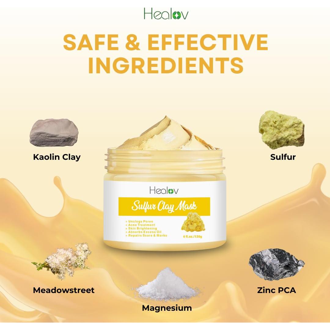 Mascarilla Facial de Azufre Healov - Cuidado Piel Grasa y Acné
