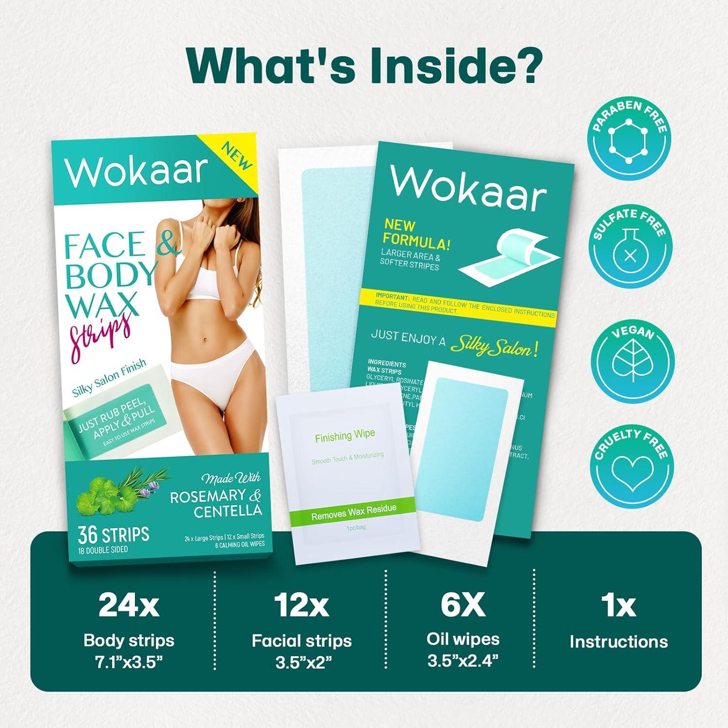 Cintas de Cera Corporal Wokaar - Kit 42 Cintas para Vello