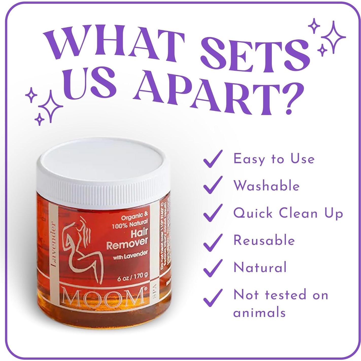 Kit de Cera de Azúcar MOOM 170g con Lavanda y 18 Tiras Reutilizables