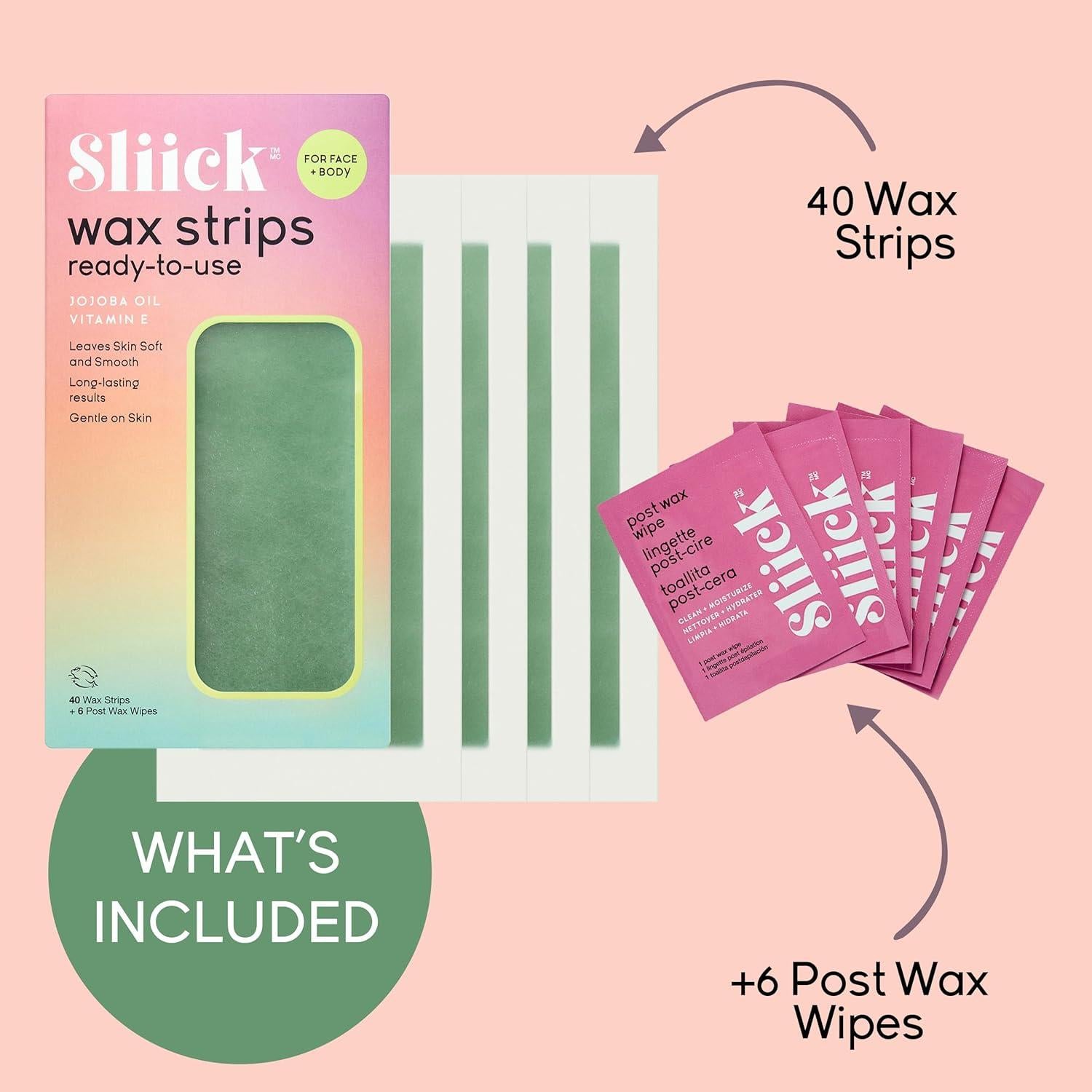 Cintas de Cera Sliick para Eliminación de Vello - 40 Unidades con Jojoba y Vitamina E