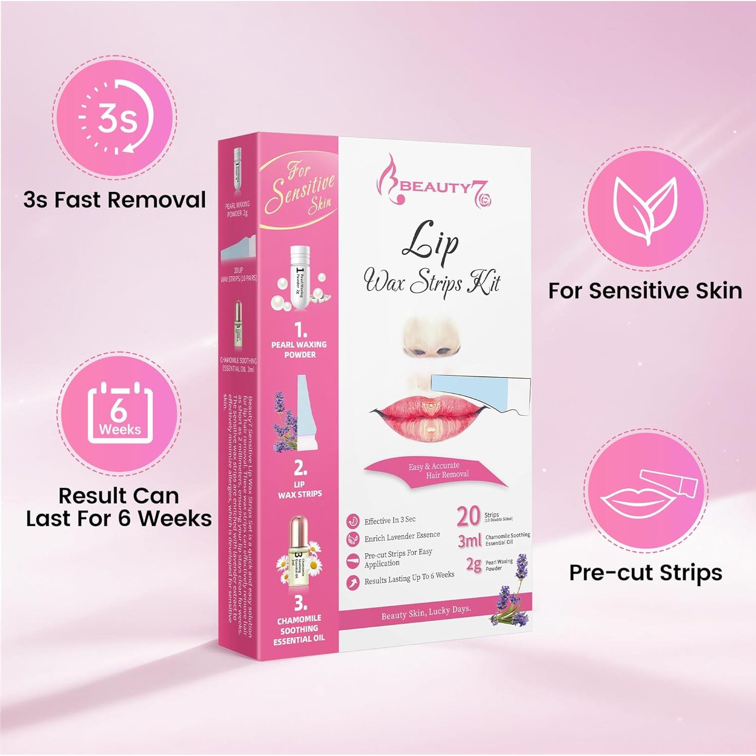 Cintas de Cera Facial Beauty7 para Piel Sensible - 20 Piezas