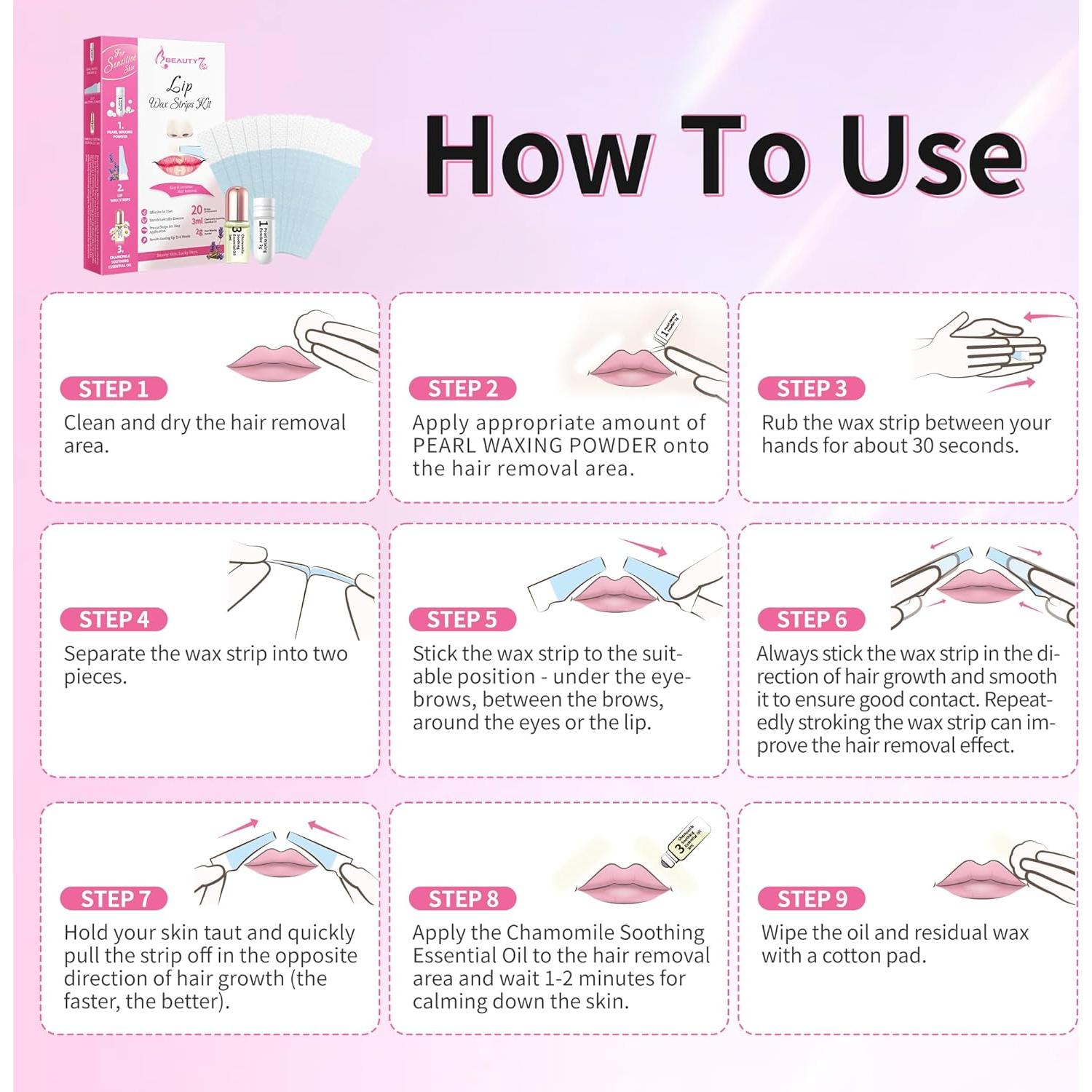 Cintas de Cera Facial Beauty7 para Piel Sensible - 20 Piezas