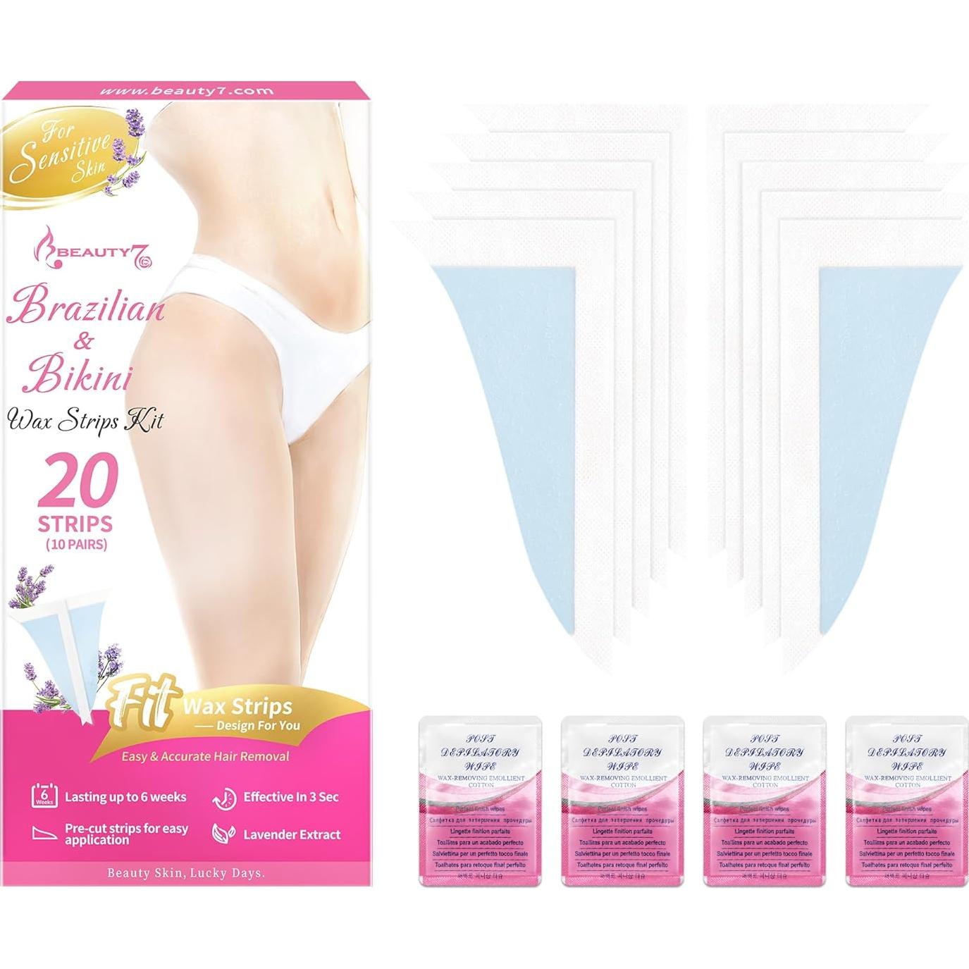 Cintas de Cera para Bikini Beauty7 - 20 Cintas + 4 Toallitas