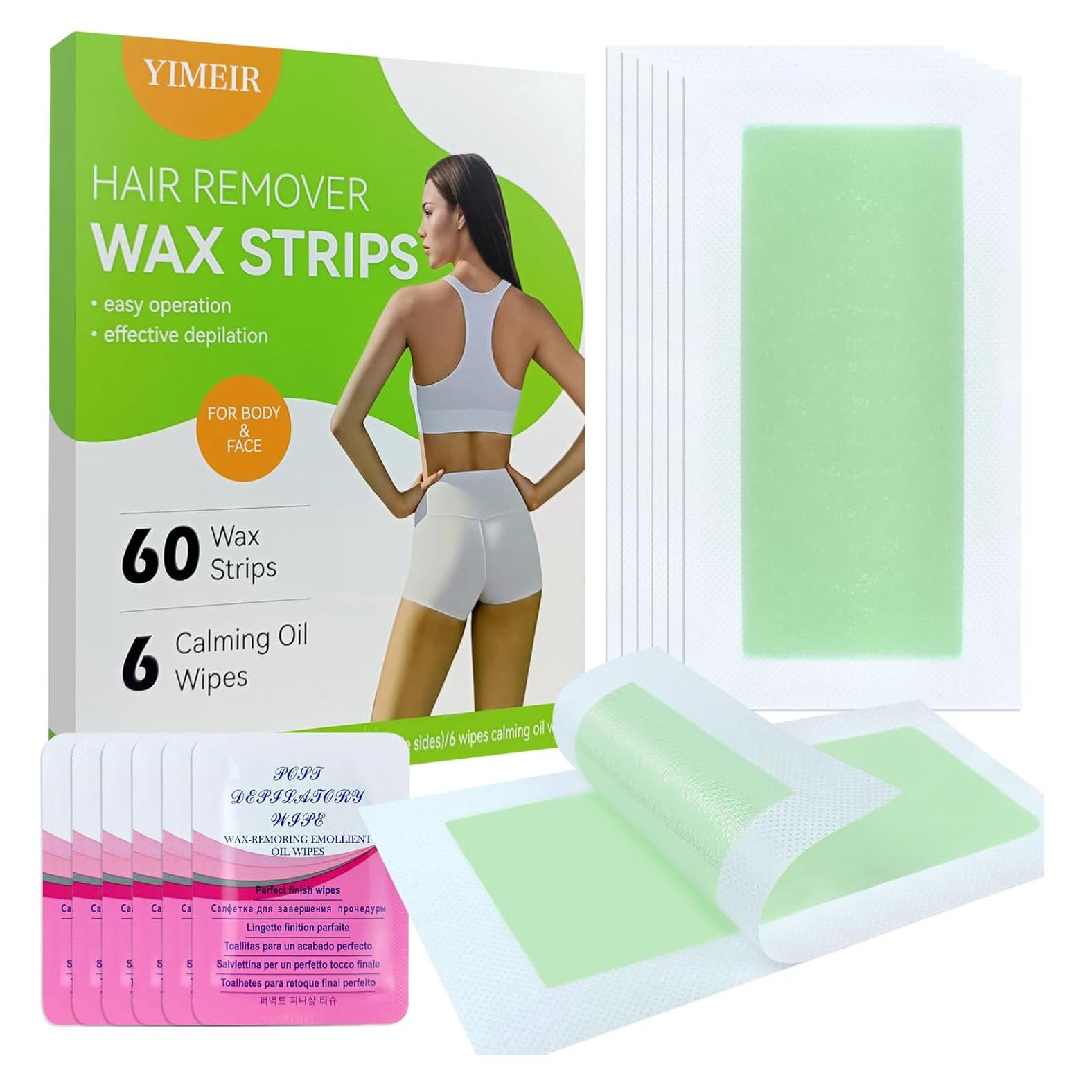 Tiras de Cera Depilatorias YIMEIR - 60 Tiras + 6 Toallitas