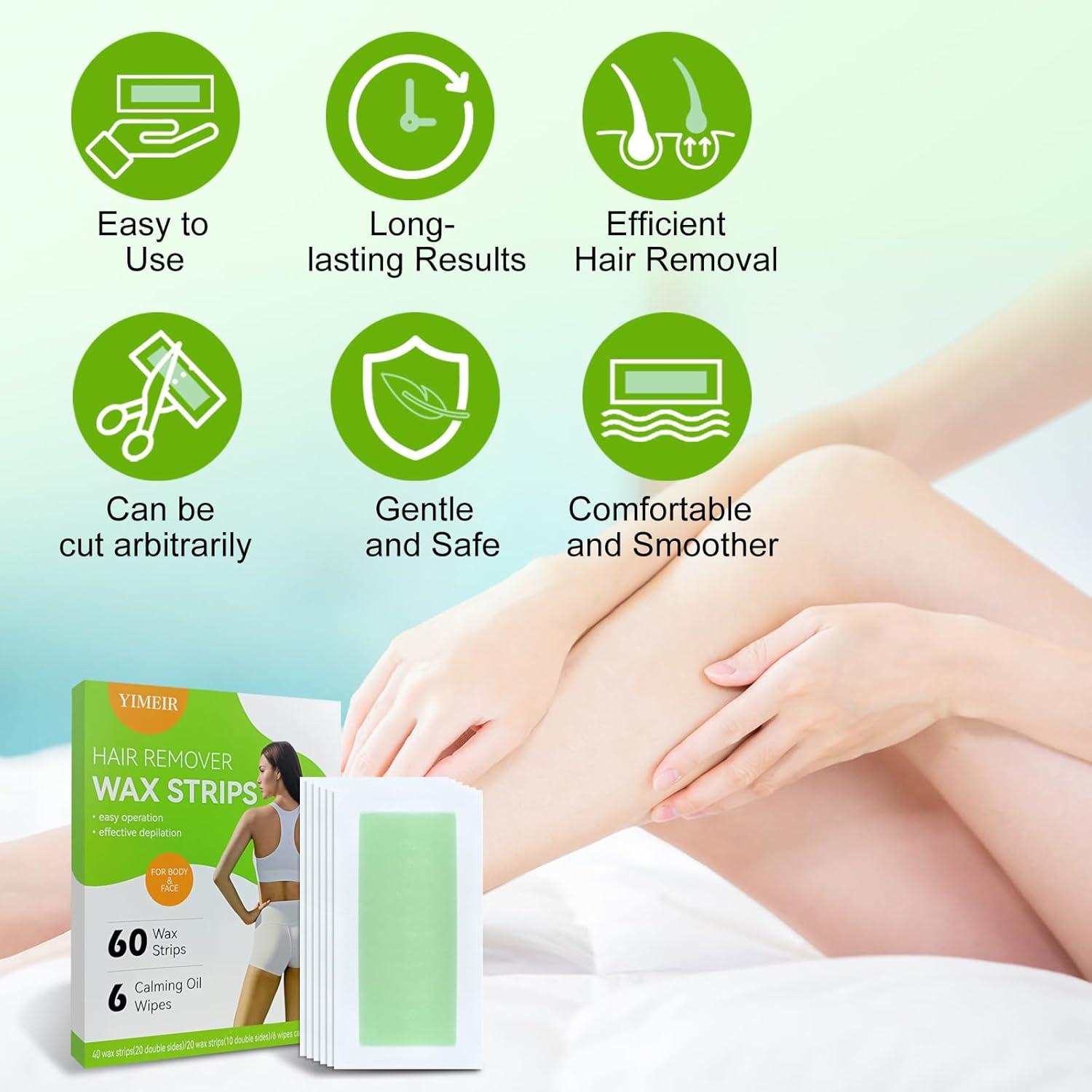 Tiras de Cera Depilatorias YIMEIR - 60 Tiras + 6 Toallitas