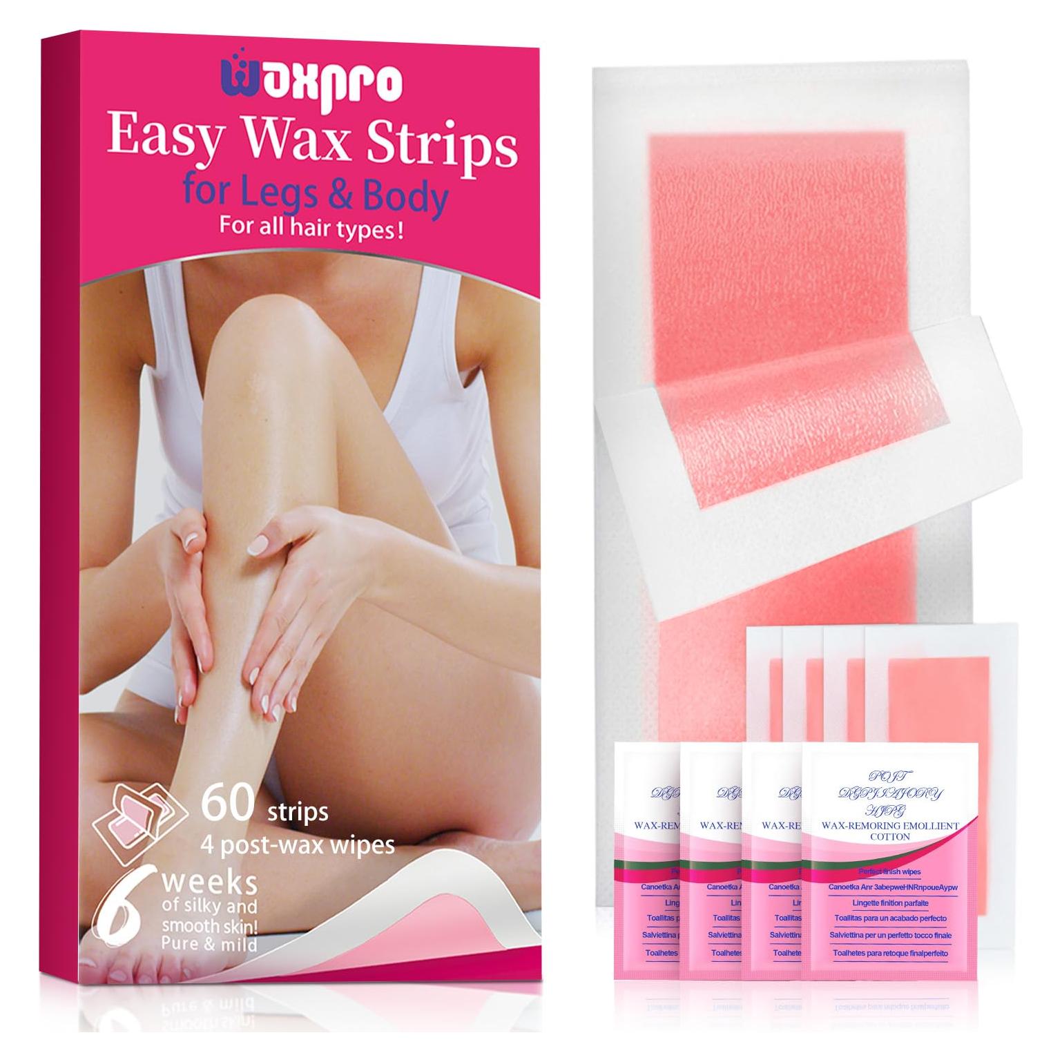 Tiras de Cera Depilatoria WaxPro - 60 Unidades, Rosa