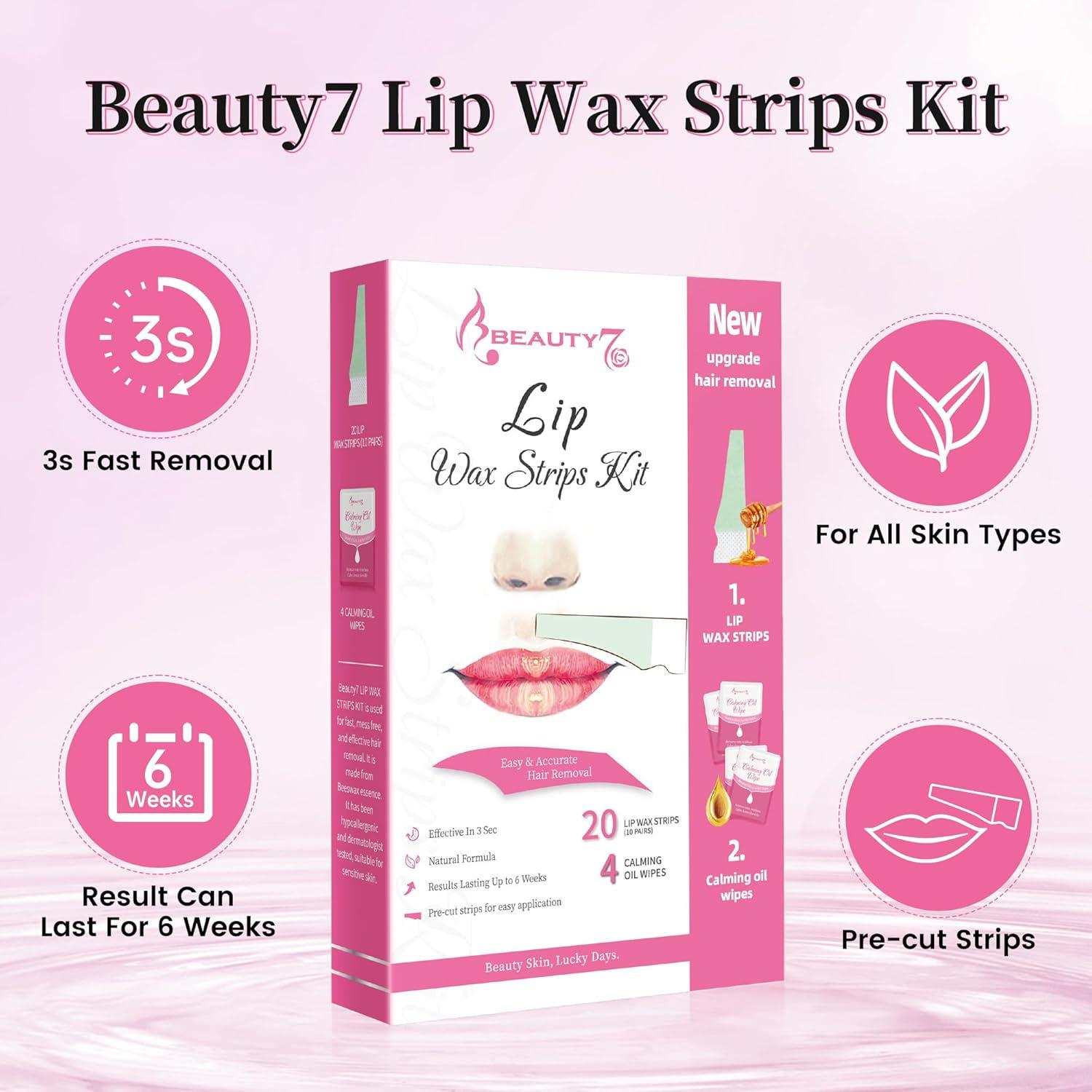 Kit de Ceras Faciales Beauty7 - 20 Tiras + 4 Toallitas Calmantes