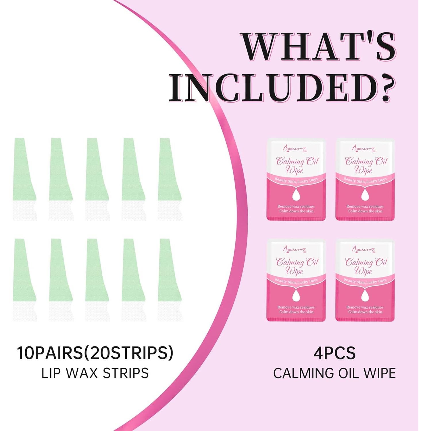 Kit de Ceras Faciales Beauty7 - 20 Tiras + 4 Toallitas Calmantes