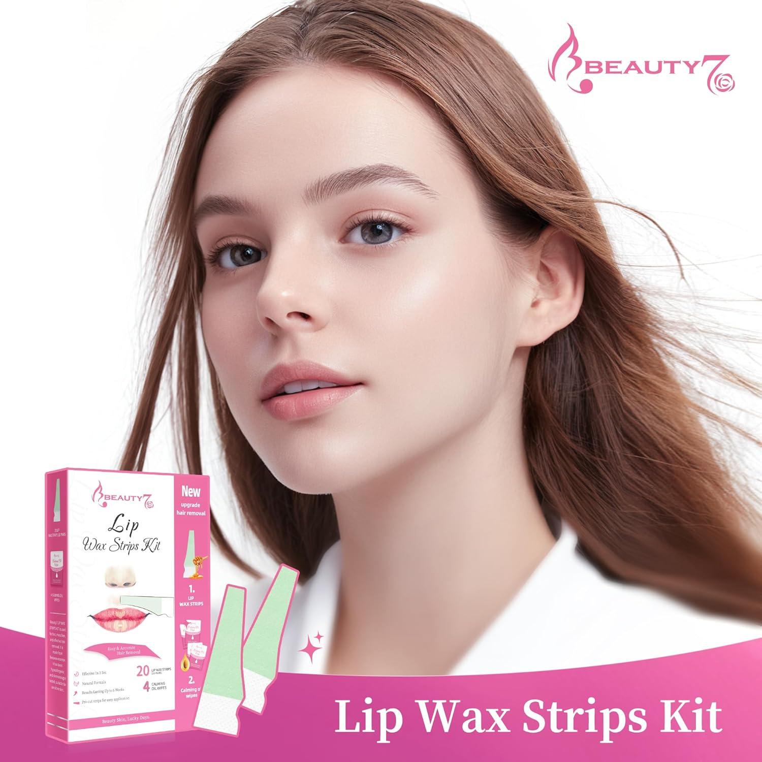Kit de Ceras Faciales Beauty7 - 20 Tiras + 4 Toallitas Calmantes