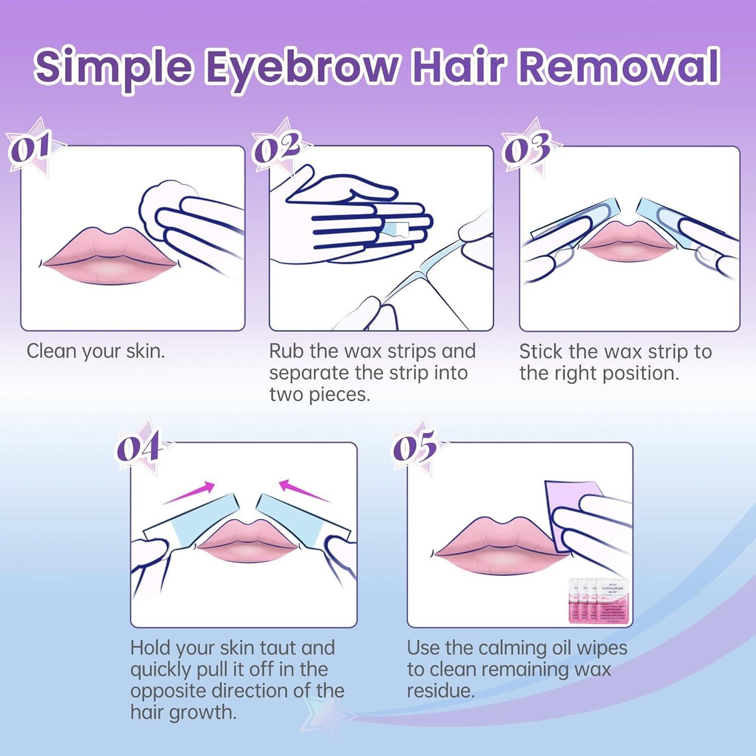 Kit de Cintas de Cera para Labios LAWINK - 40 Cintas + 4 Toallitas