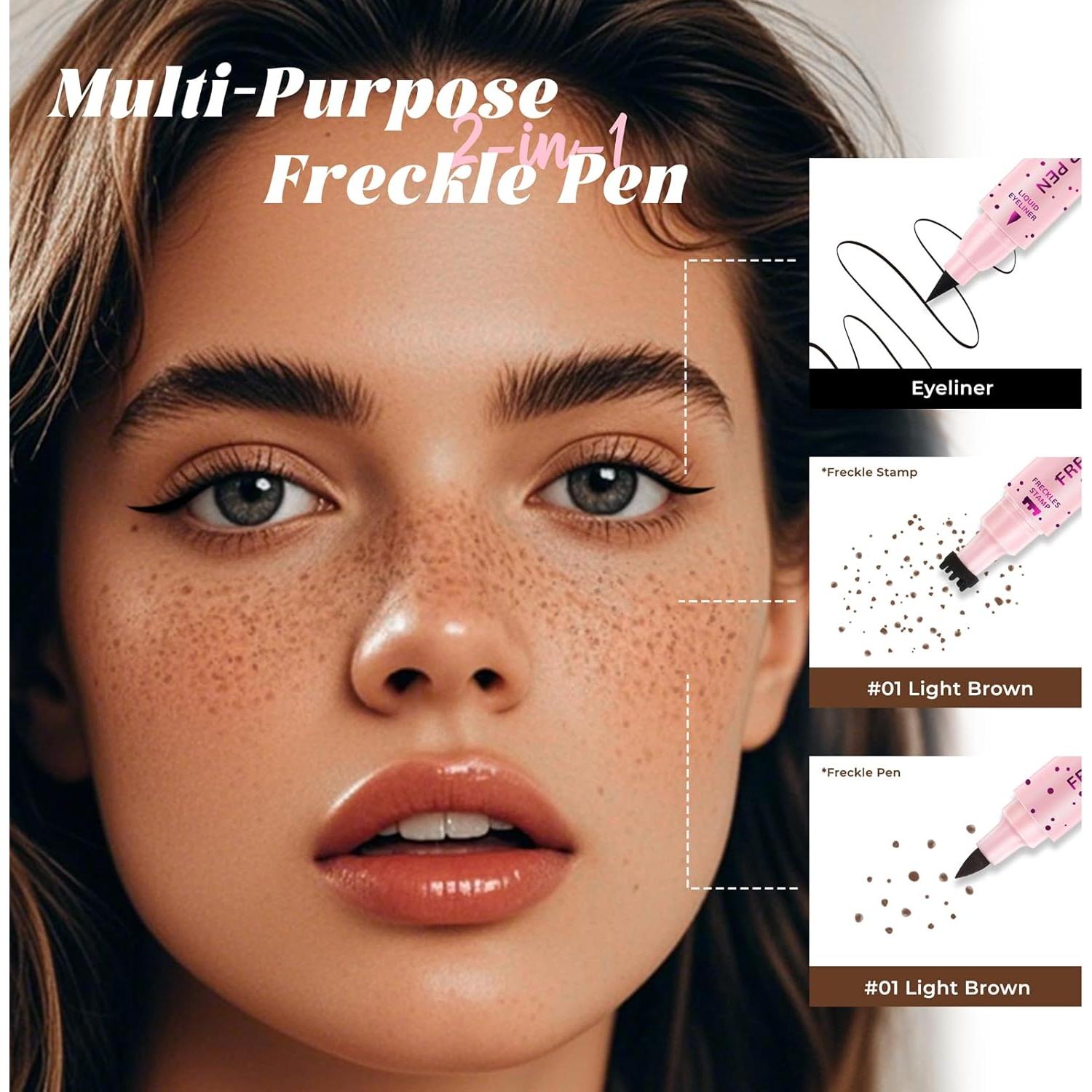 Juego de 2 bolígrafos de maquillaje de pecas - Sello y delineador