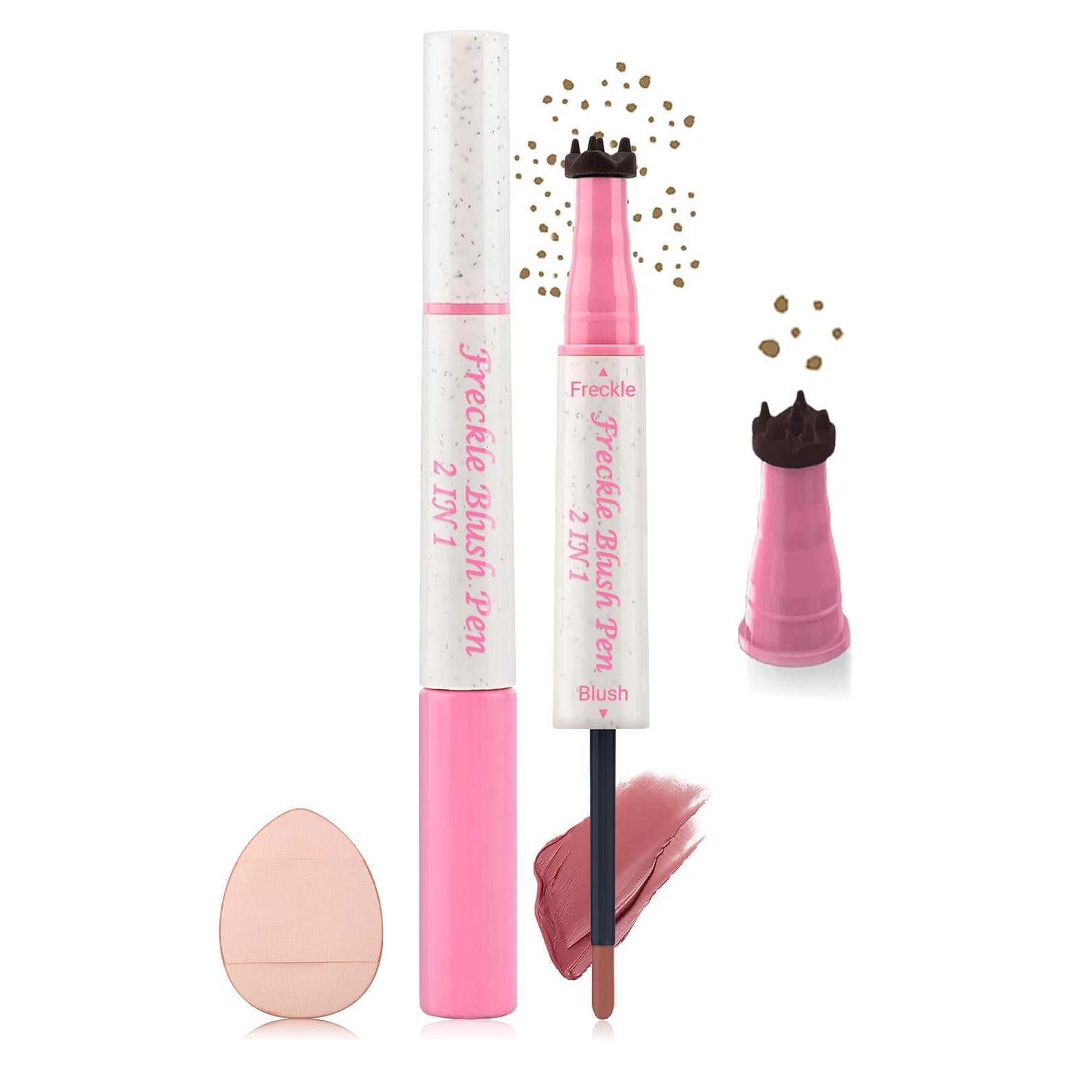 Bolígrafo de Maquillaje 2 en 1 Funtigee - Pecas Marrón Claro y Rubor Rosa Suave