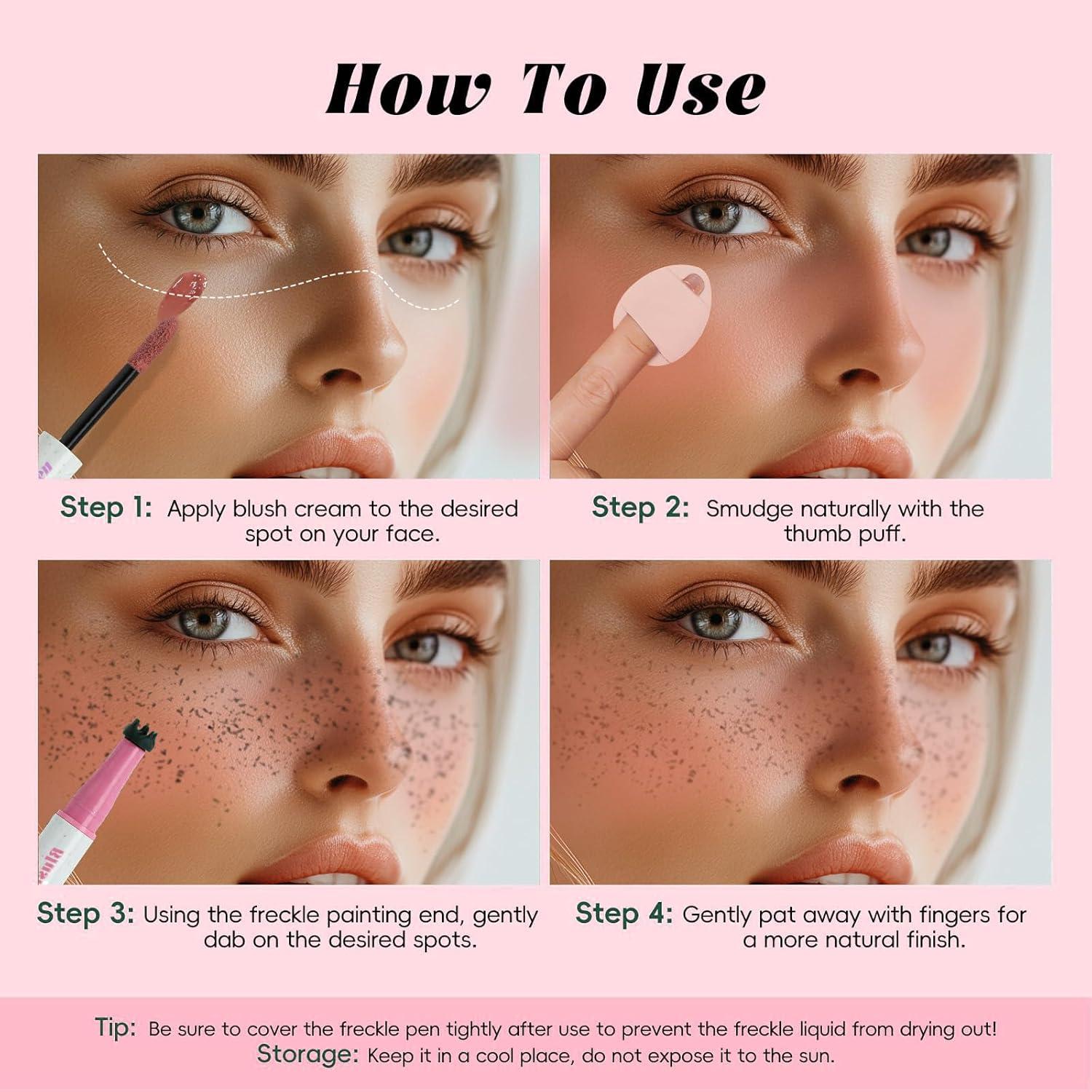 Bolígrafo de Maquillaje 2 en 1 Funtigee - Pecas Marrón Claro y Rubor Rosa Suave