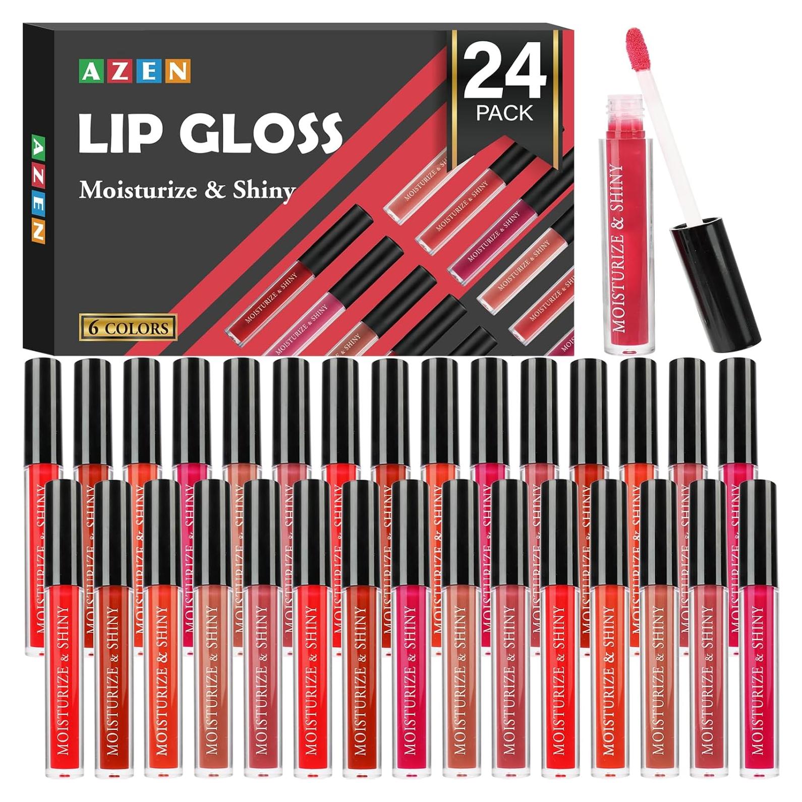 Set de 24 Brillos Labiales AZEN con Colores Variados e Hidratantes