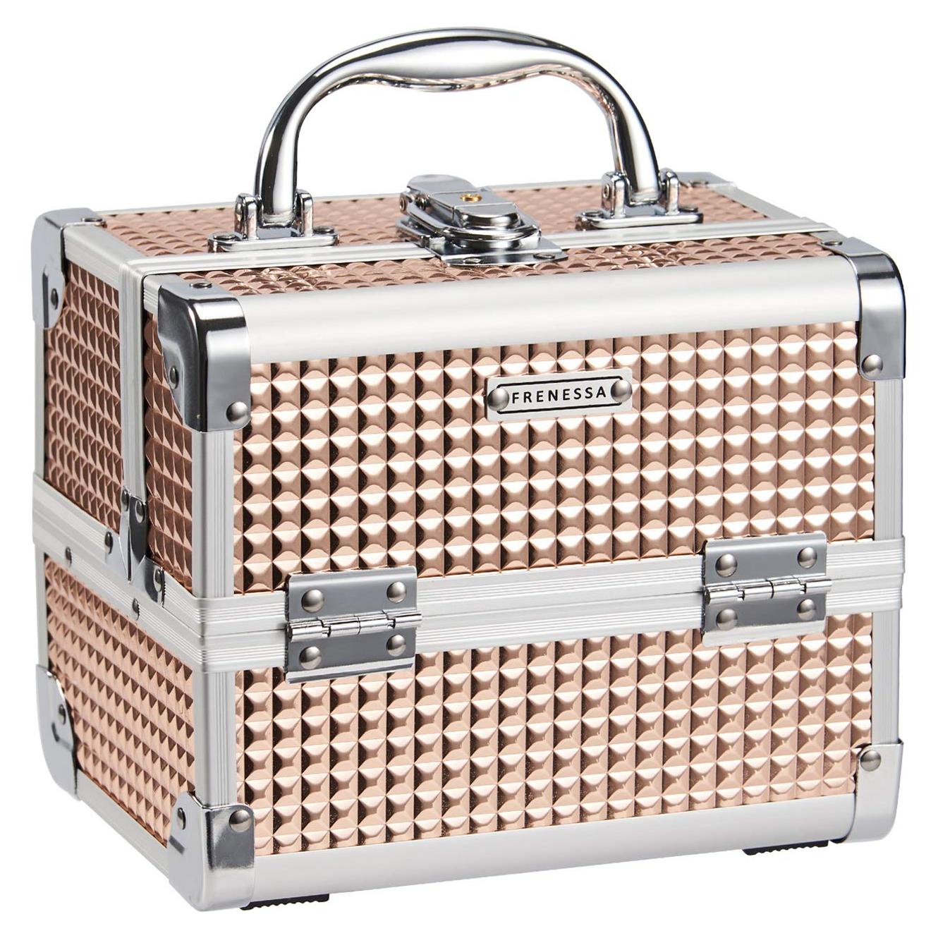 Estuche de Maquillaje Duro Frenessa Rosa Dorado con Espejo