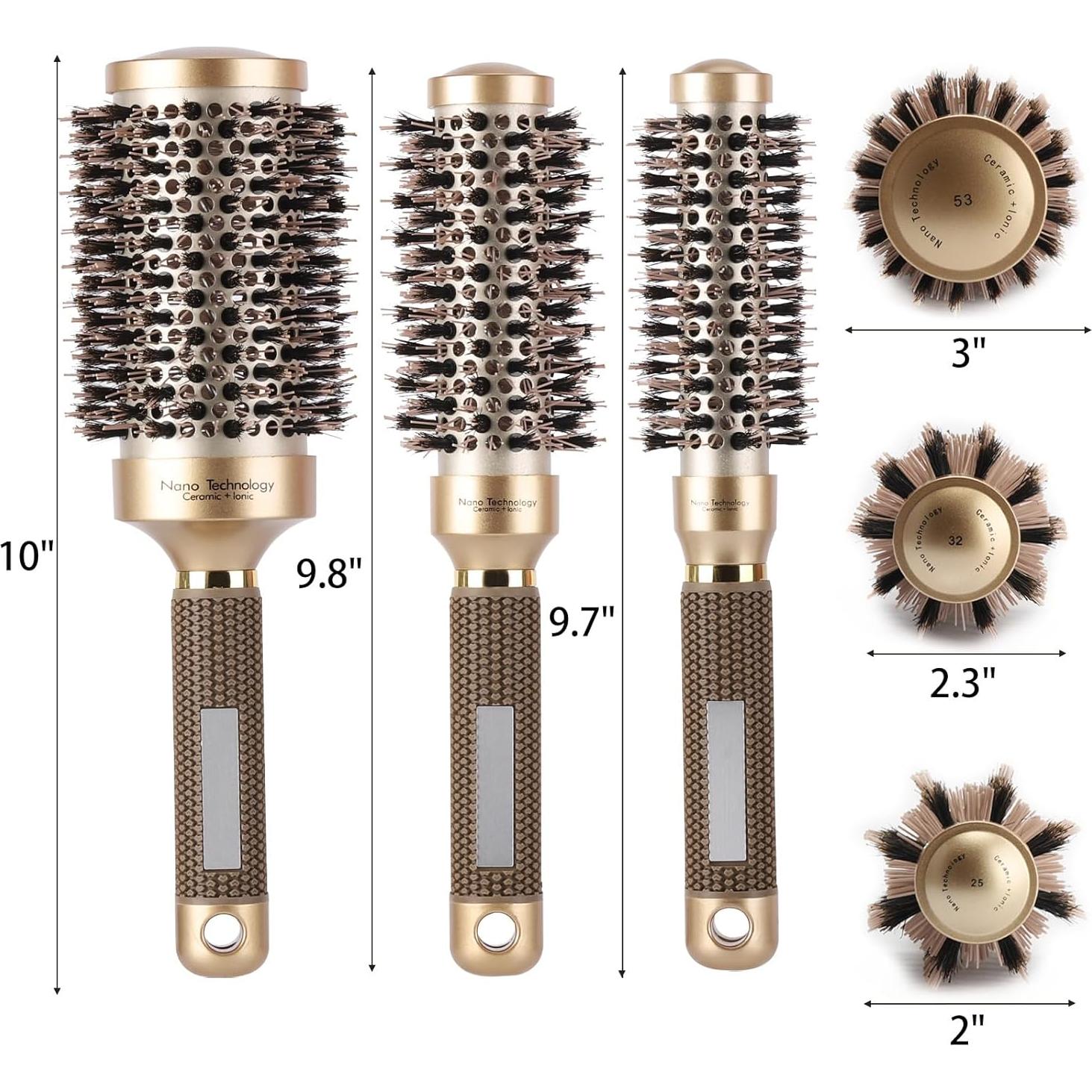 Juego de 3 Cepillos Redondos BTYMS Cerámica Térmica 25.4 cm