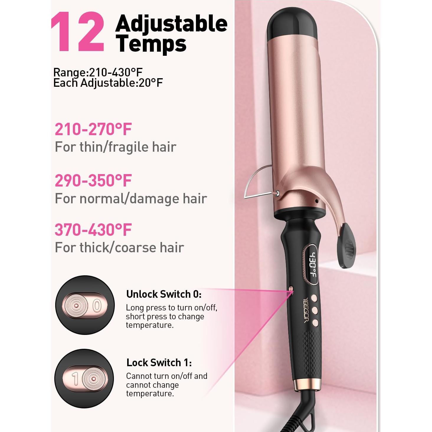 Plancha de Rizar YEEGOR 5.08 cm Doble Voltaje 12 Temperaturas