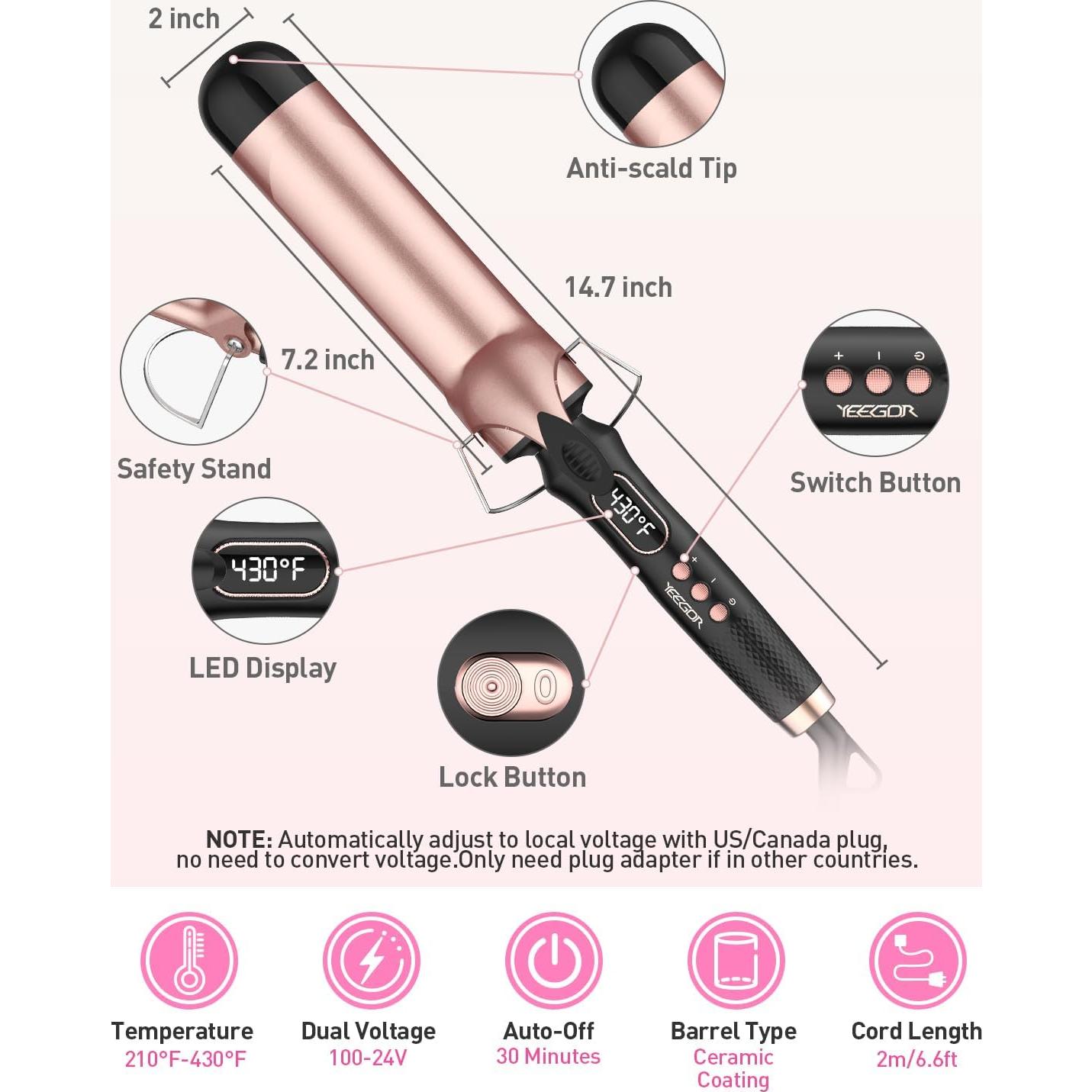 Plancha de Rizar YEEGOR 5.08 cm Doble Voltaje 12 Temperaturas